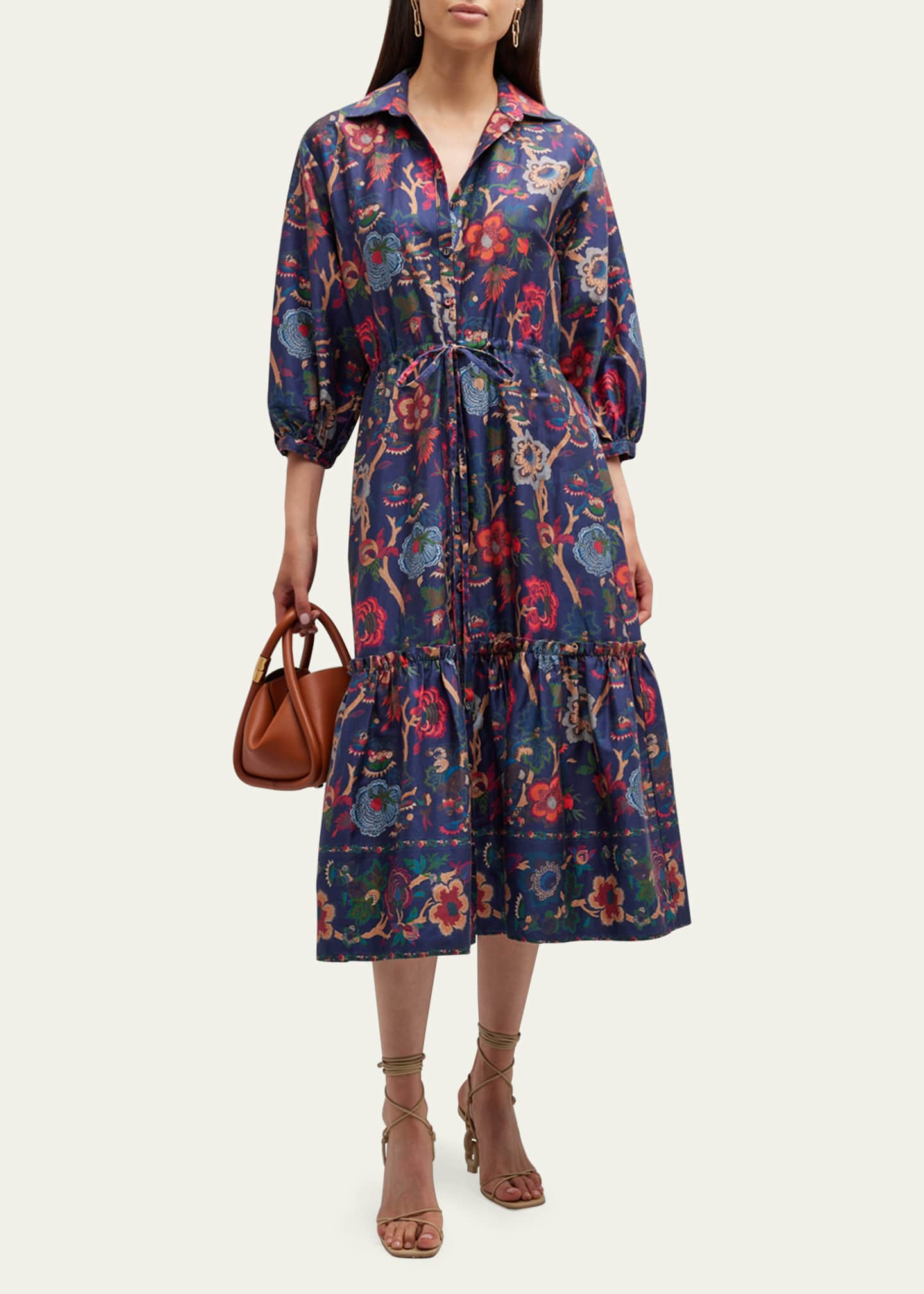 Cara Cara Hutton Floral Poplin Collared Midi Dress - Bergdorf Goodman