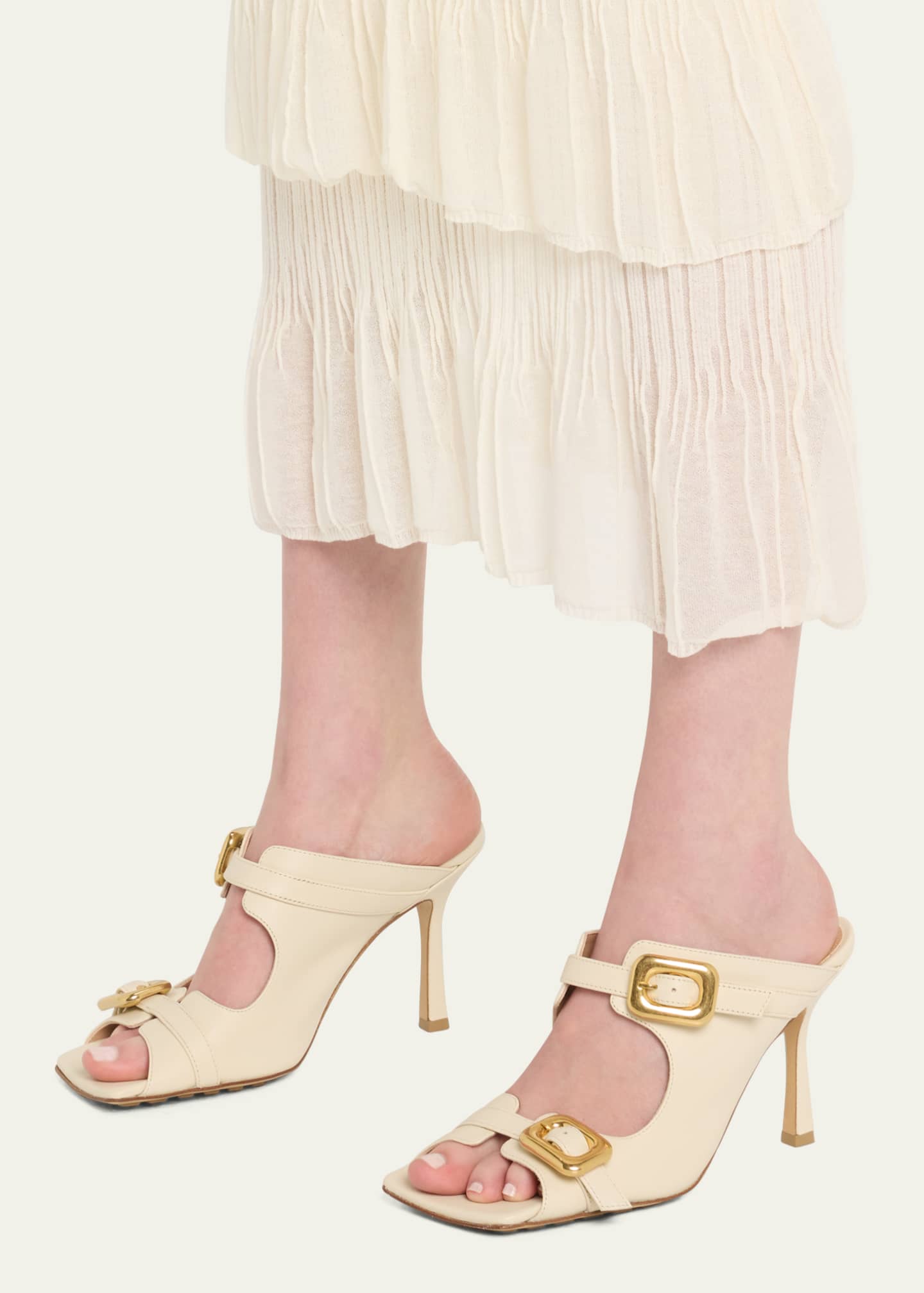 Bottega Veneta Leather Dual-Buckle Stiletto Mules Image 2 of 5