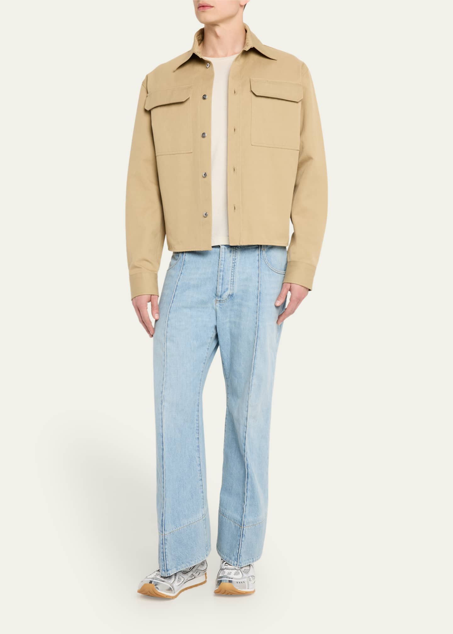 Bottega Veneta Men's Curved Shape Bleached Denim Jeans Image 2 of 5