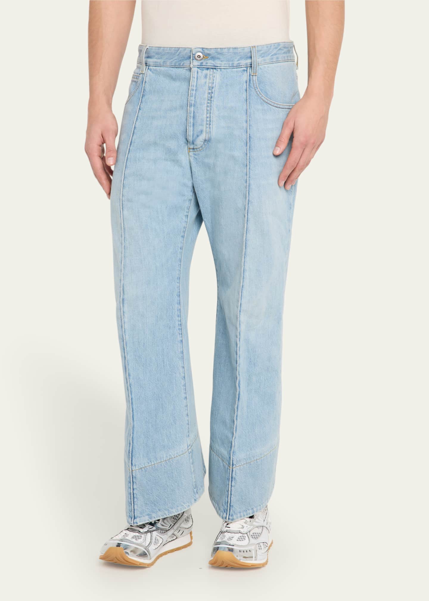 Bottega Veneta Men's Curved Shape Bleached Denim Jeans Image 4 of 5