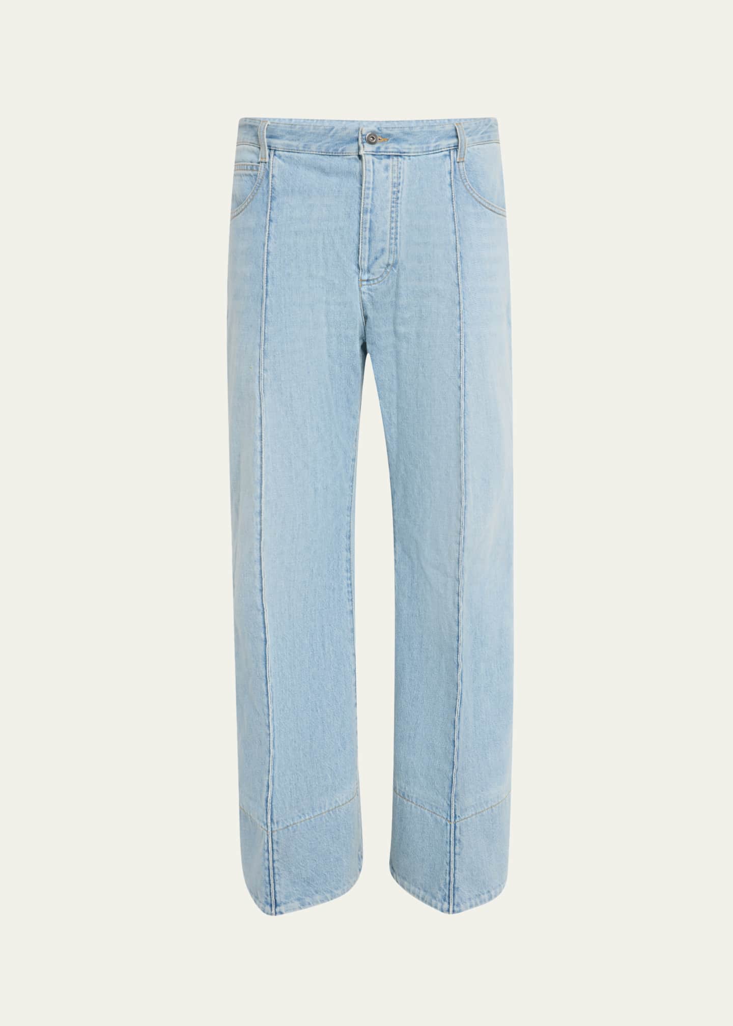 Bottega Veneta Men's Curved Shape Bleached Denim Jeans Image 1 of 5