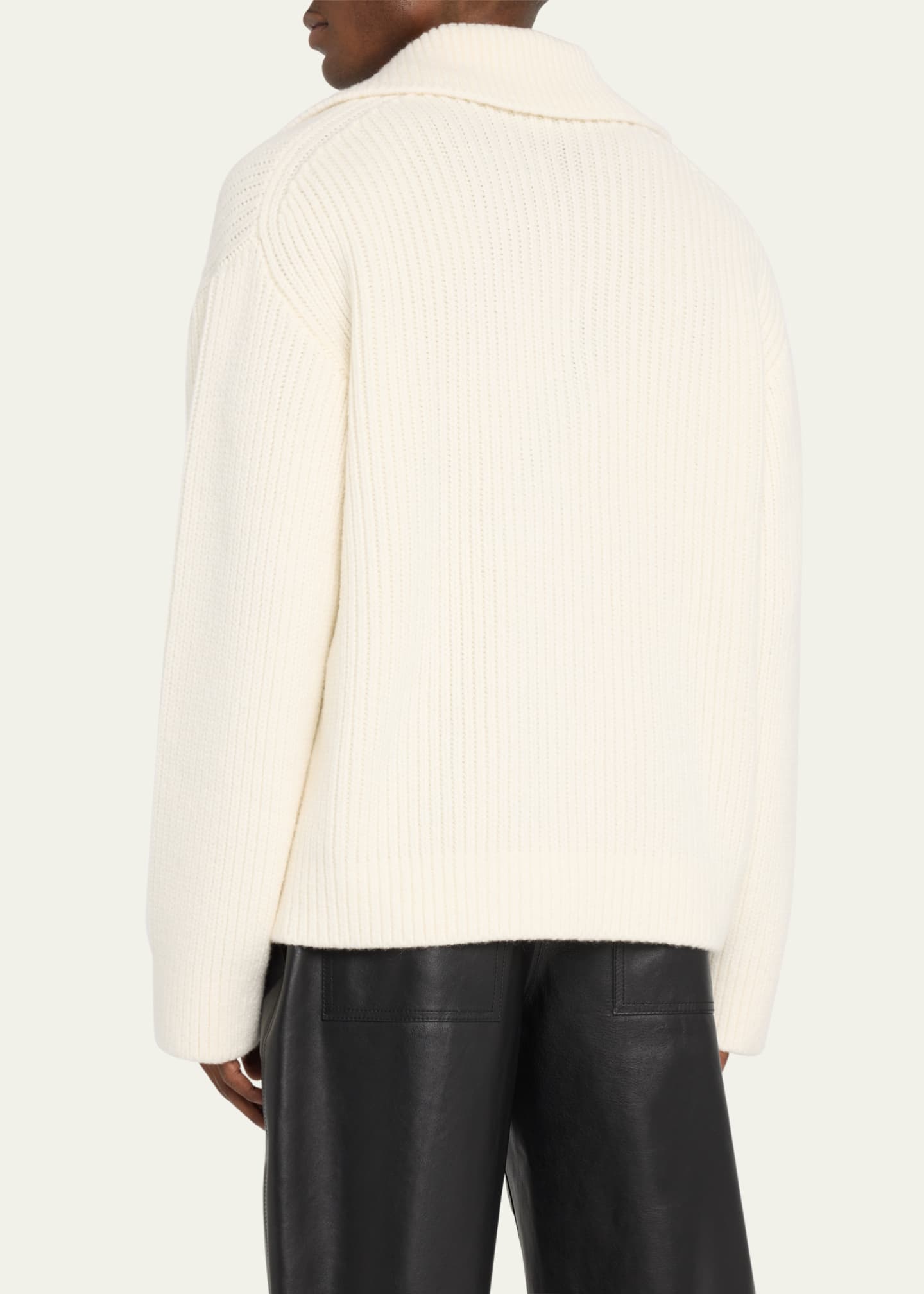 Bottega Veneta Men's Ribbed V Sailor-Collar Sweater Image 3 of 5