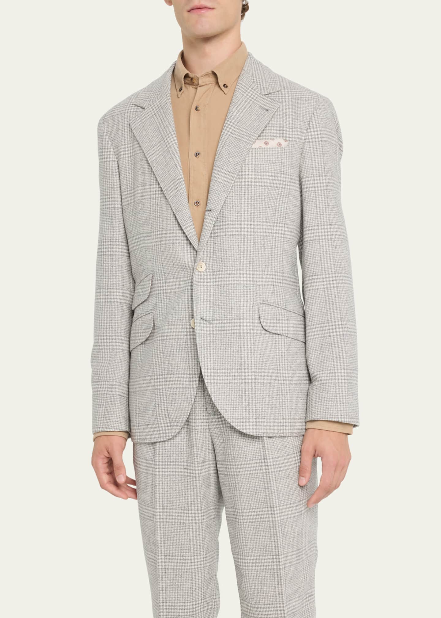 Brunello Cucinelli Men's Plaid Cashmere-Blend Suit Image 4 of 5