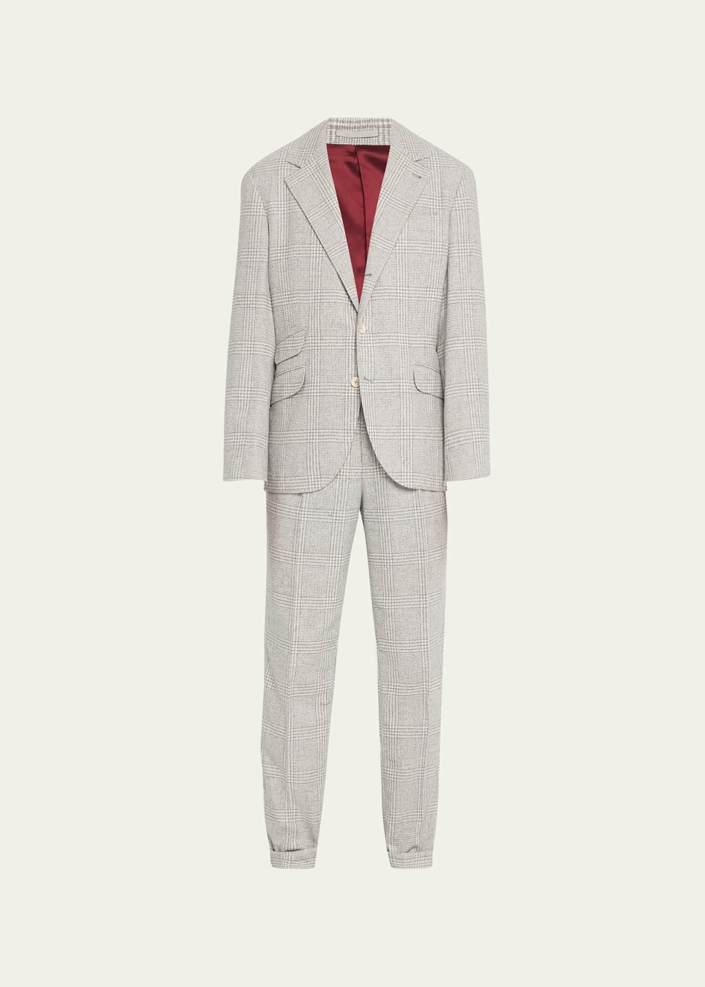 Brunello Cucinelli Men's Plaid Cashmere-Blend Suit Image 1 of 5
