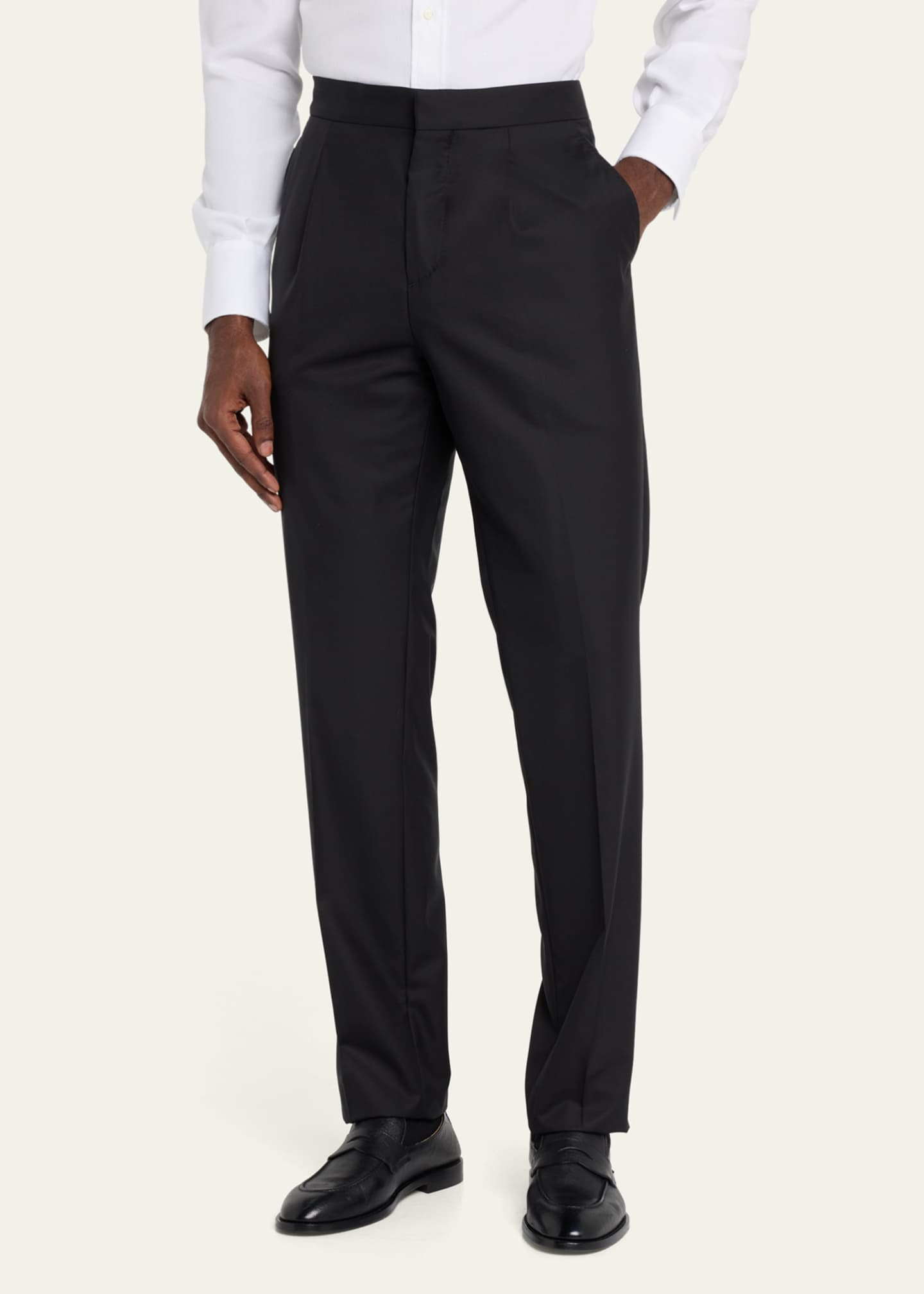 Brunello Cucinelli Men's Solid Tuxedo Fabric Dress Trousers Image 4 of 5
