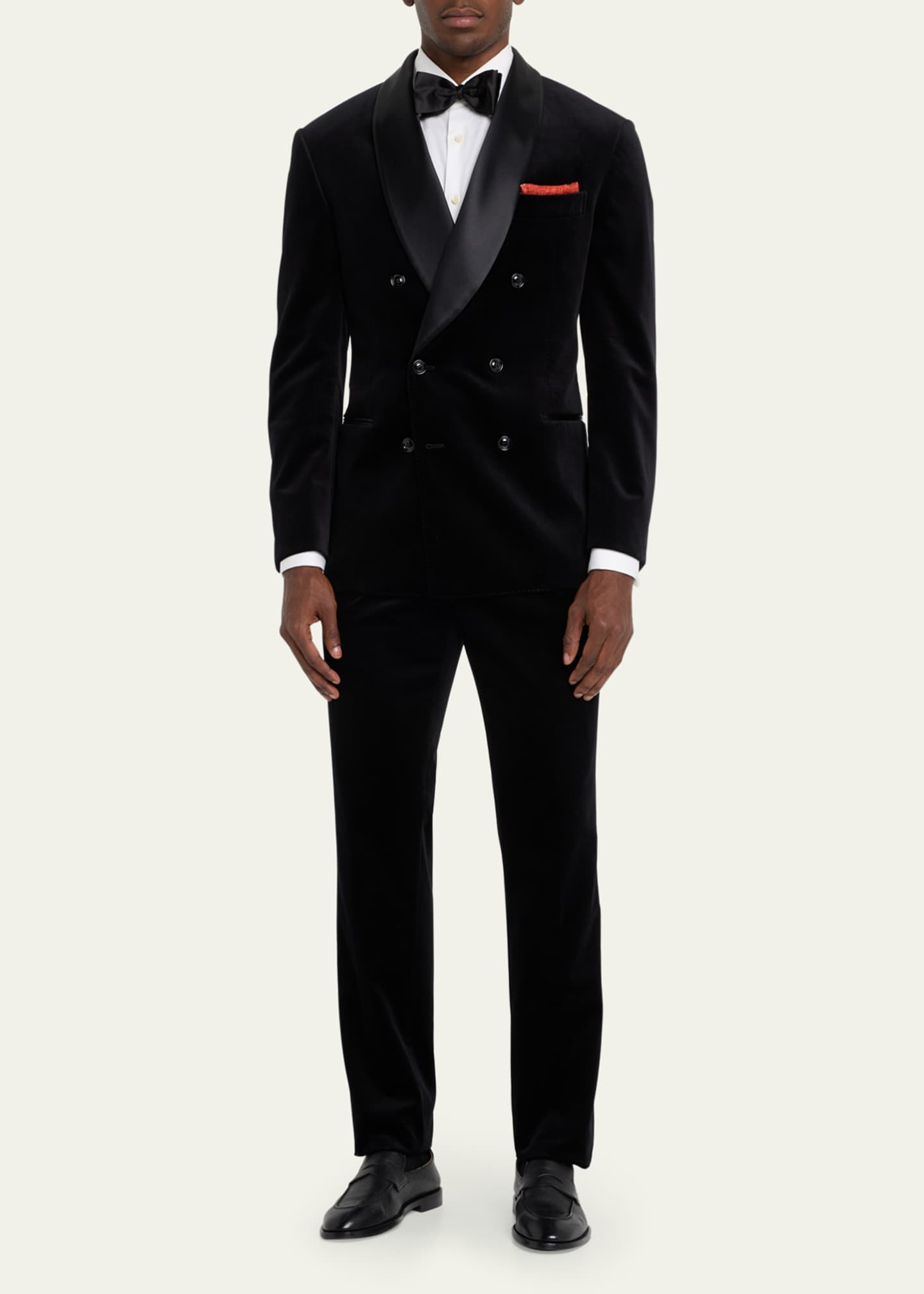 Brunello Cucinelli Men's Velvet Double-Breasted Shawl Tuxedo Image 2 of 5