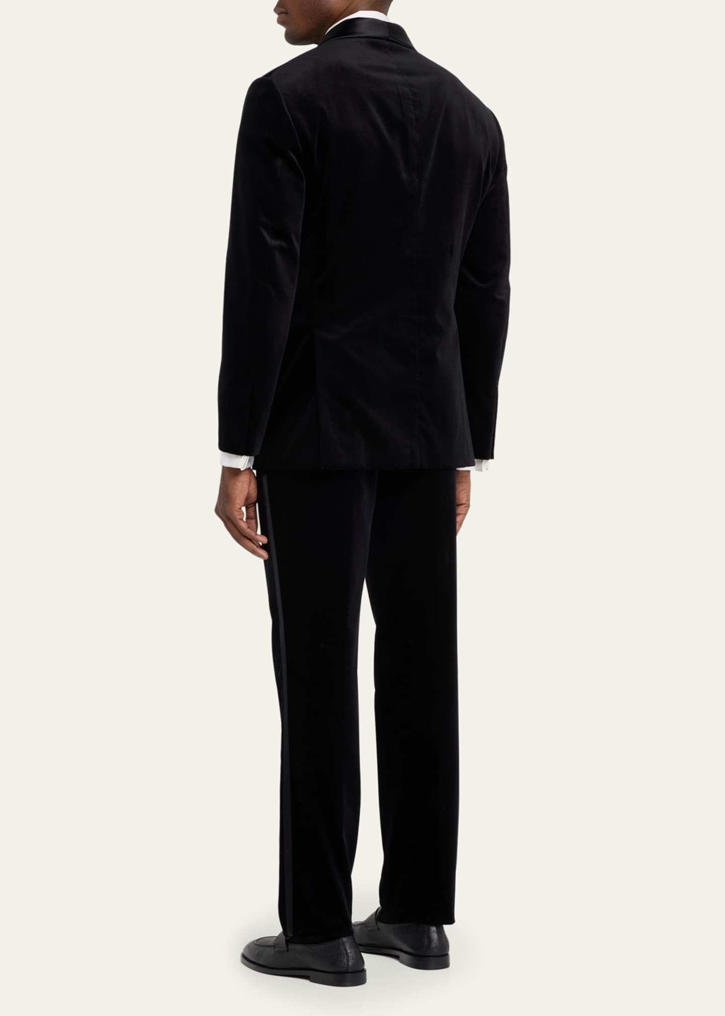 Brunello Cucinelli Men's Velvet Double-Breasted Shawl Tuxedo Image 3 of 5