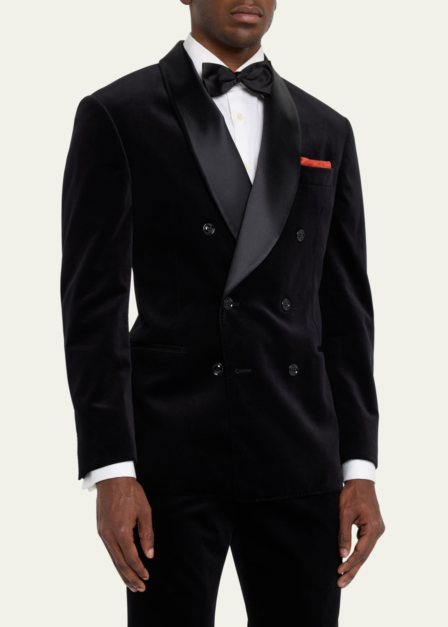 Brunello Cucinelli Men's Velvet Double-Breasted Shawl Tuxedo Image 4 of 5