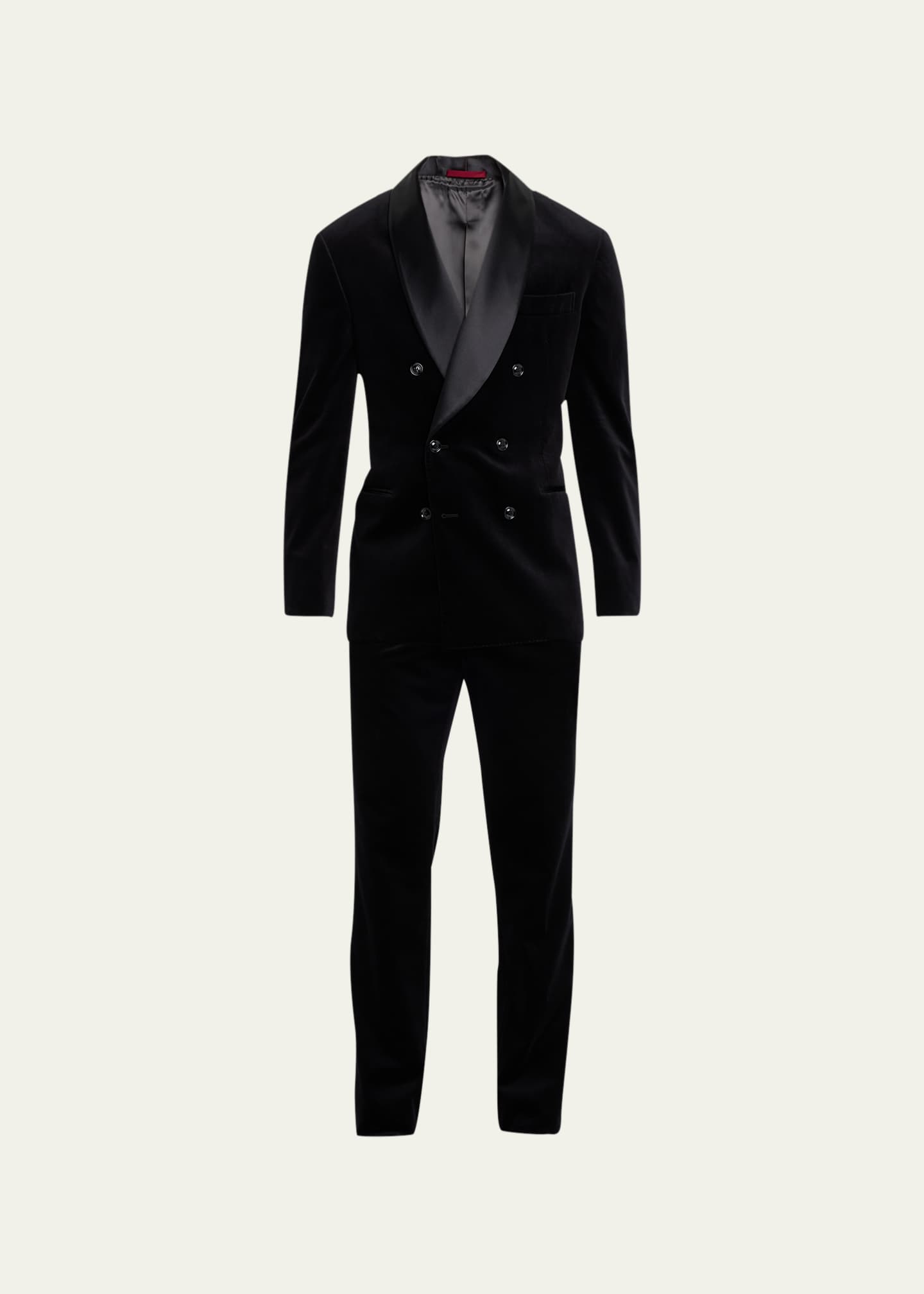 Brunello Cucinelli Men's Velvet Double-Breasted Shawl Tuxedo Image 1 of 5