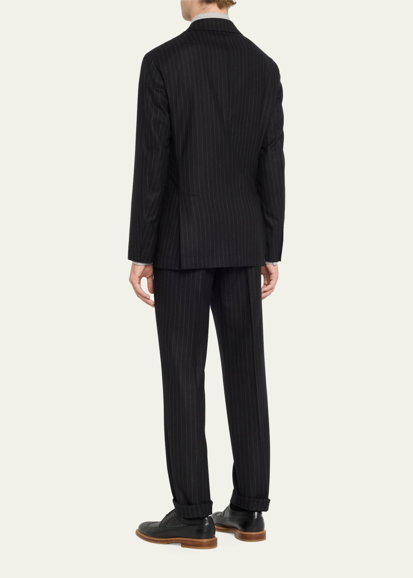 Brunello Cucinelli Men's Pinstriped Flannel Double-Breasted