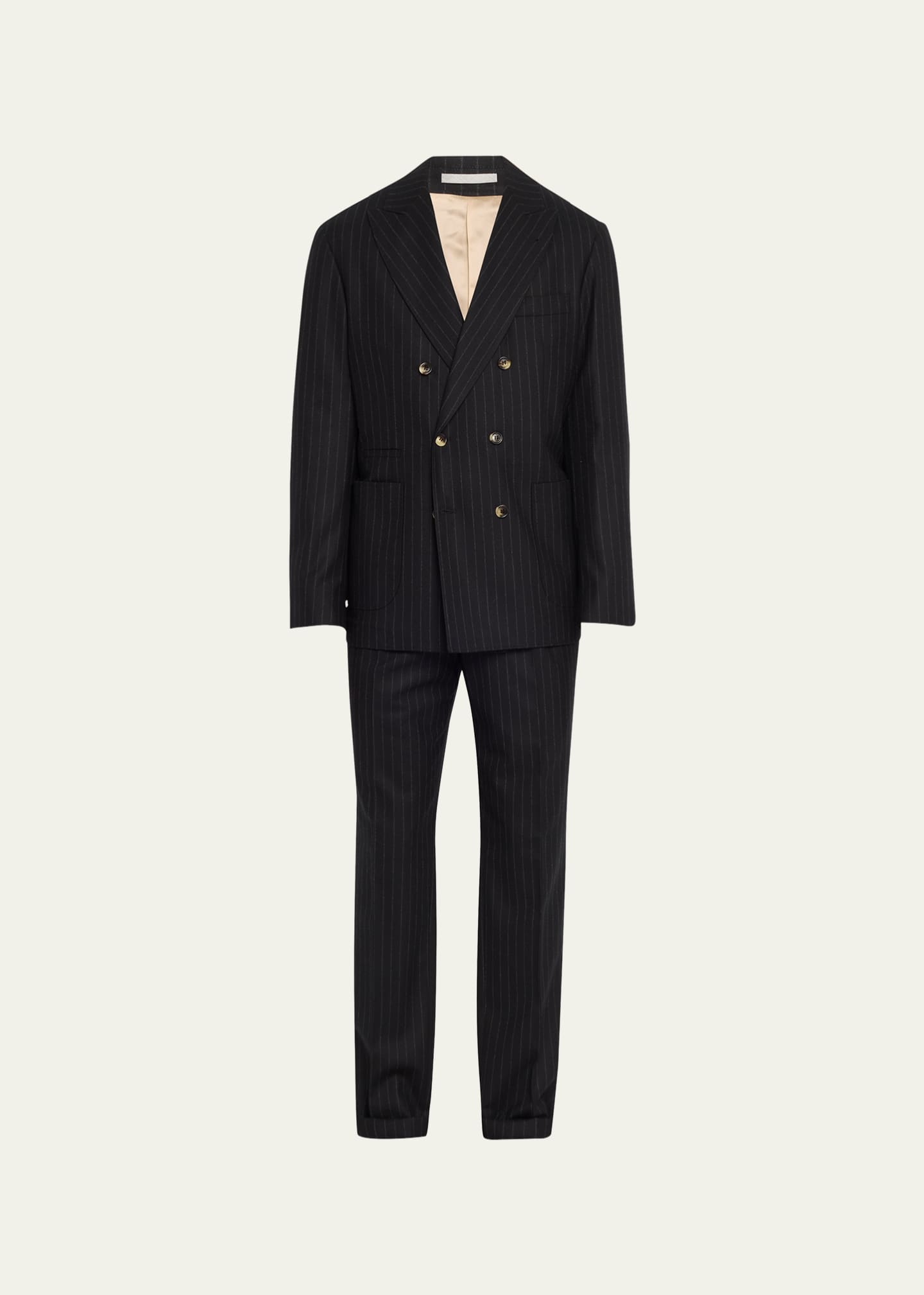 Brunello Cucinelli Men's Pinstriped Flannel Double-Breasted
