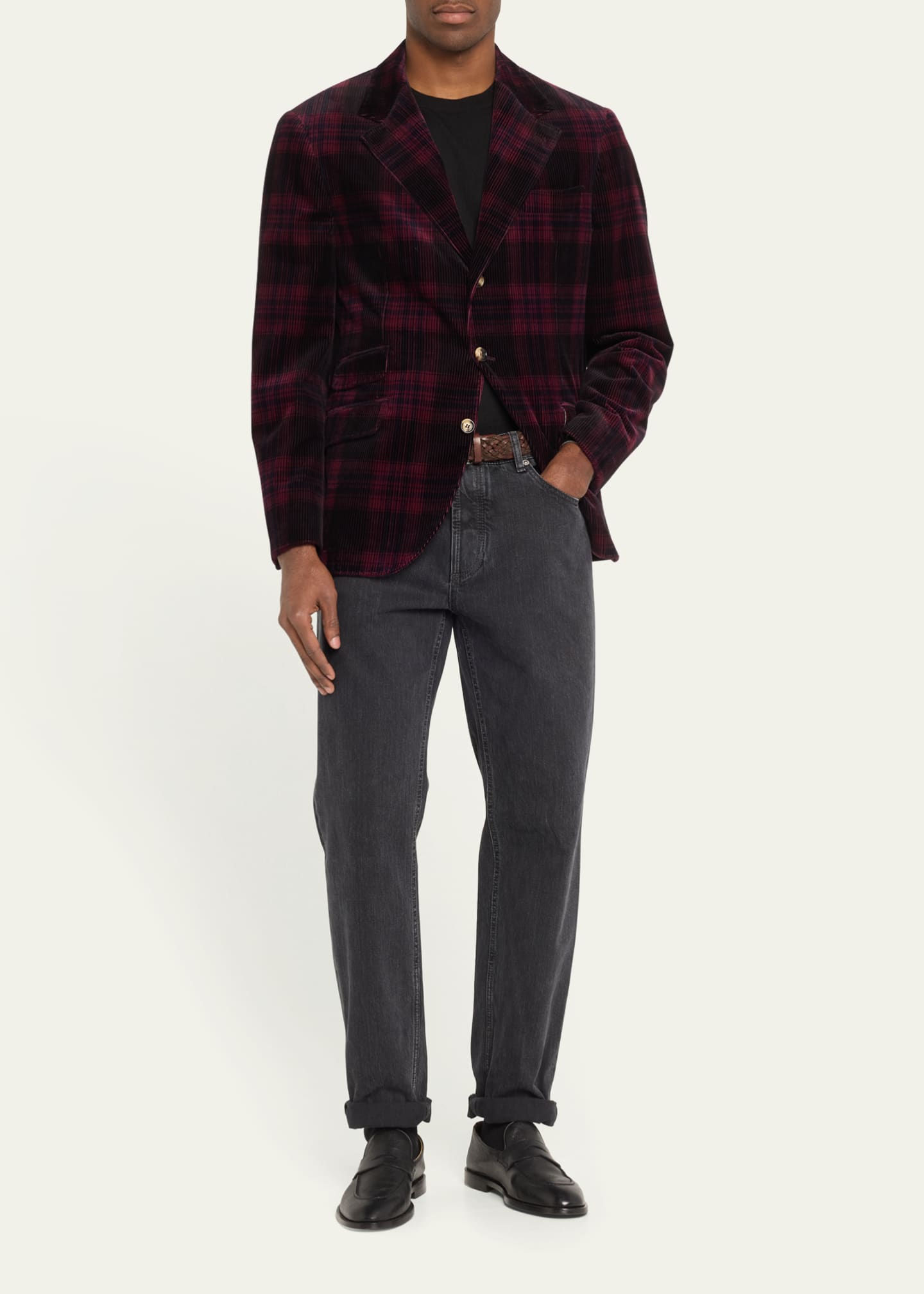 Brunello Cucinelli Men's Corduroy Plaid Formal Jacket Image 2 of 5