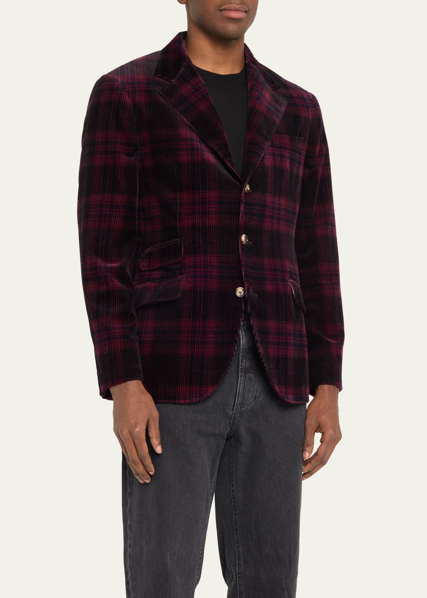 Brunello Cucinelli Men's Corduroy Plaid Formal Jacket Image 4 of 5