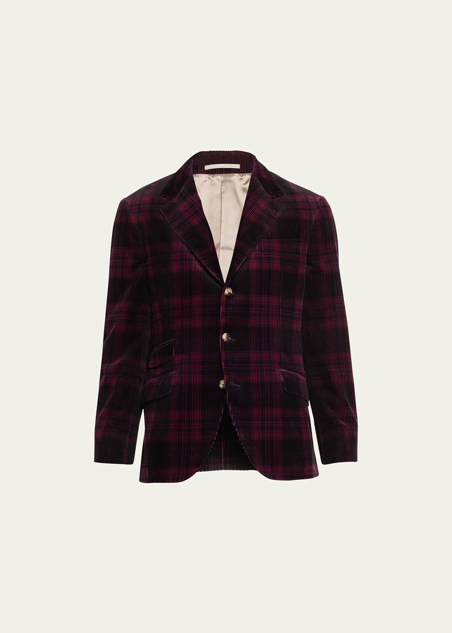 Brunello Cucinelli Men's Corduroy Plaid Formal Jacket Image 1 of 5