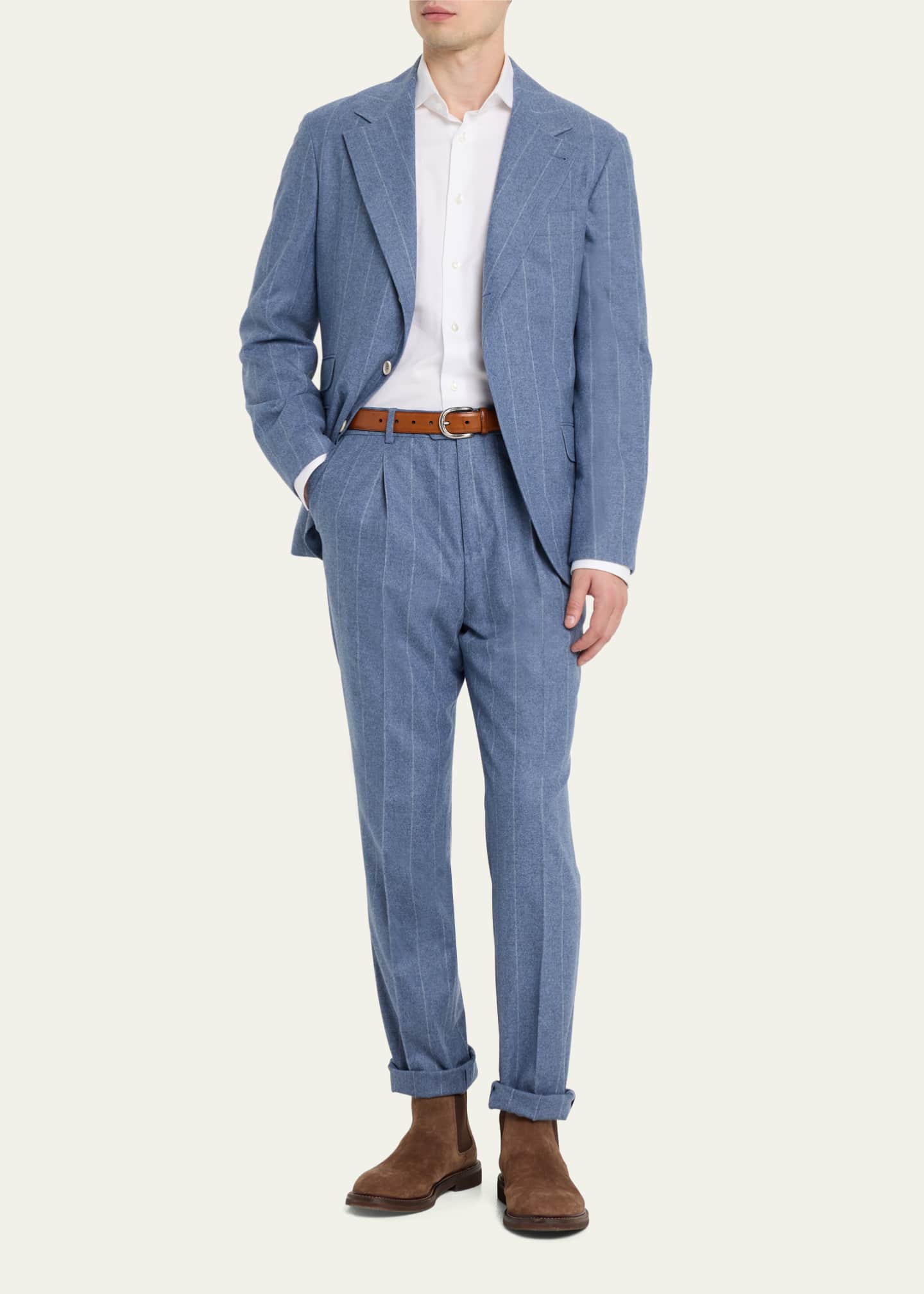 Brunello Cucinelli Men's Striped Light Flannel Suit Image 2 of 5