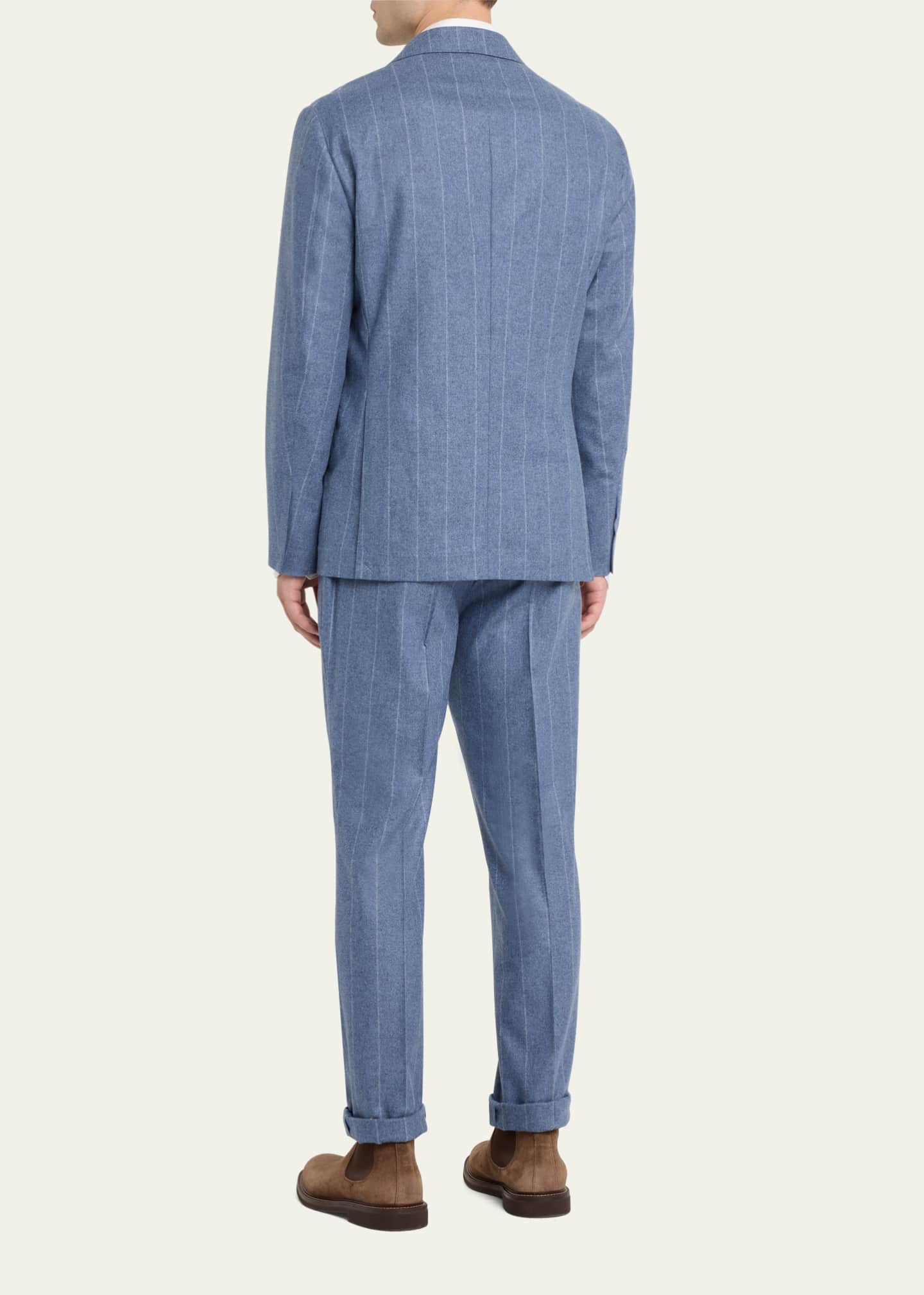 Brunello Cucinelli Men's Striped Light Flannel Suit Image 3 of 5
