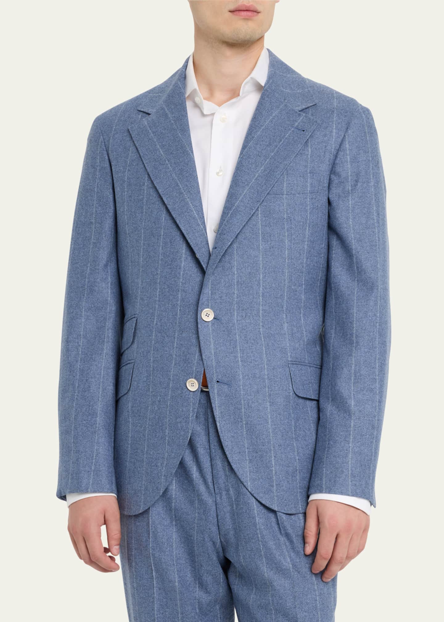 Brunello Cucinelli Men's Striped Light Flannel Suit Image 4 of 5
