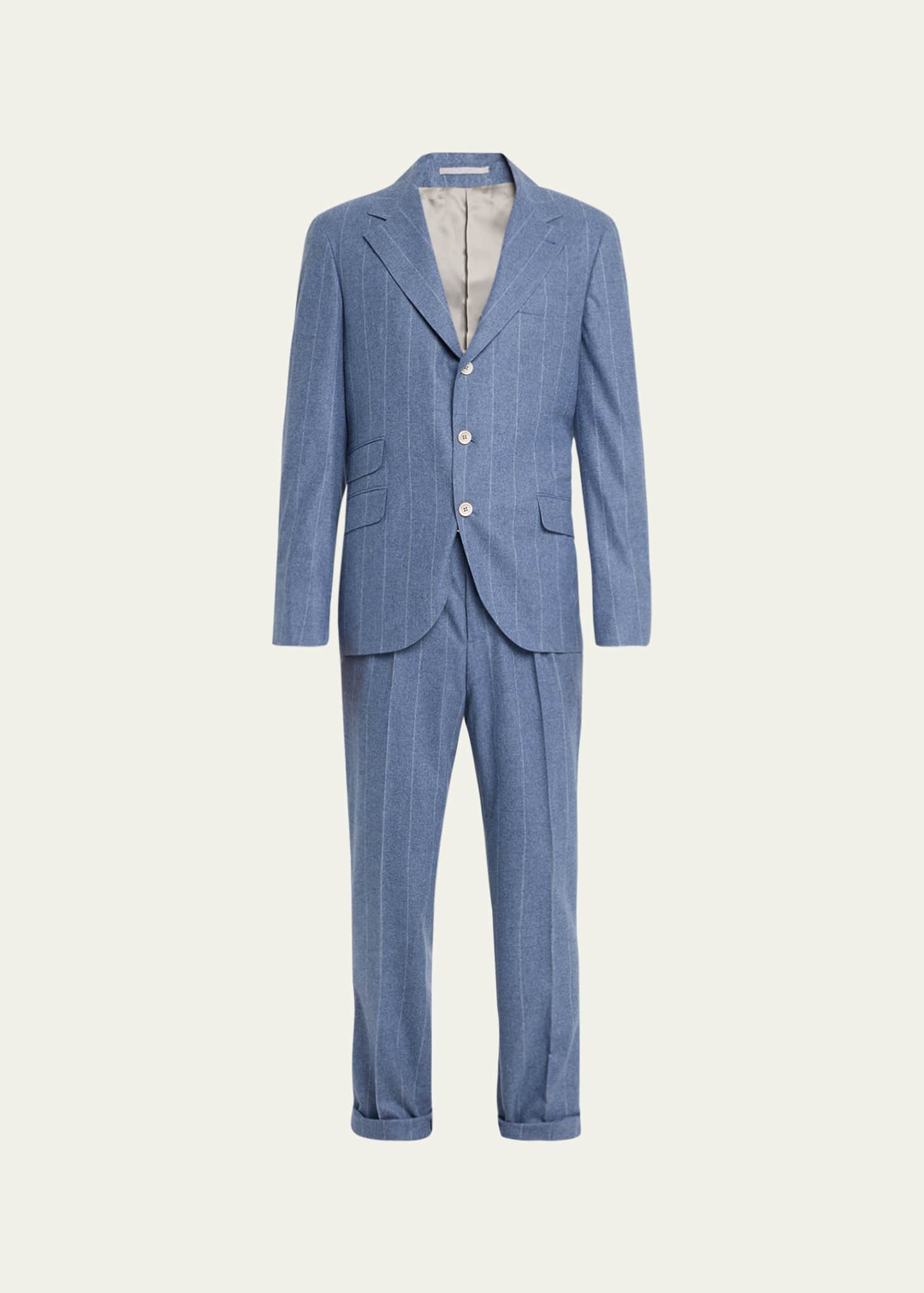 Brunello Cucinelli Men's Striped Light Flannel Suit Image 1 of 5