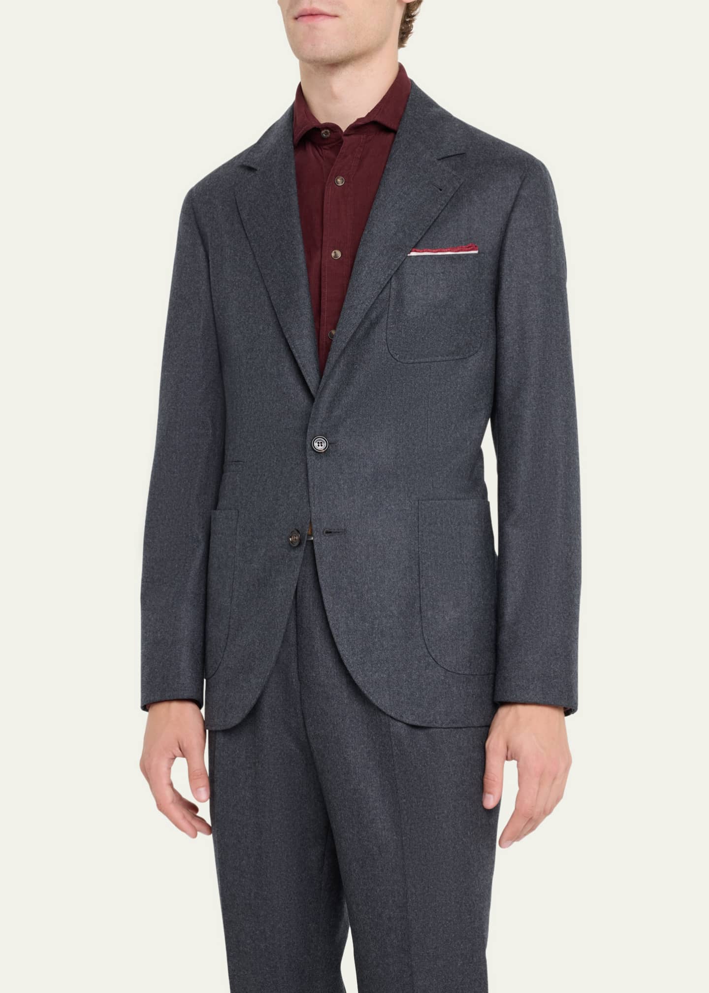 Brunello Cucinelli Men's Wool Flannel Patch-Pocket Suit Image 4 of 5