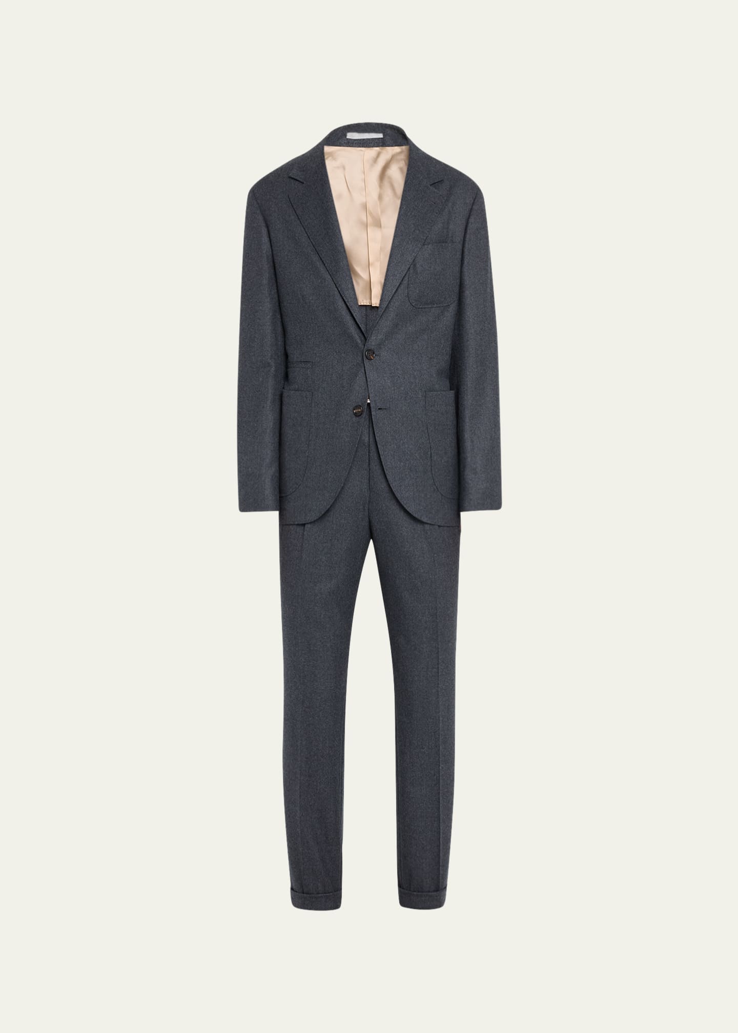 Brunello Cucinelli Men's Wool Flannel Patch-Pocket Suit Image 1 of 5