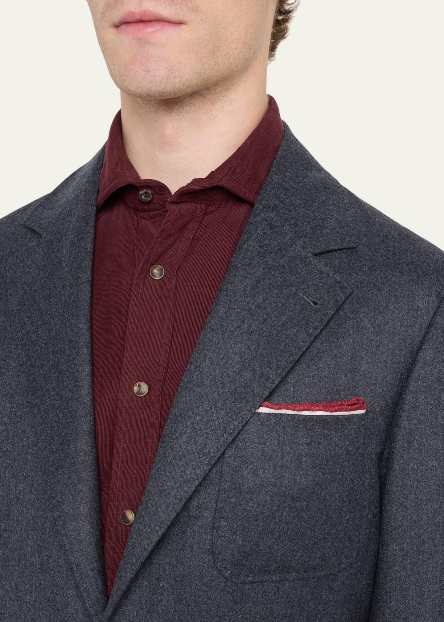 Brunello Cucinelli Men's Wool Flannel Patch-Pocket Suit Image 5 of 5