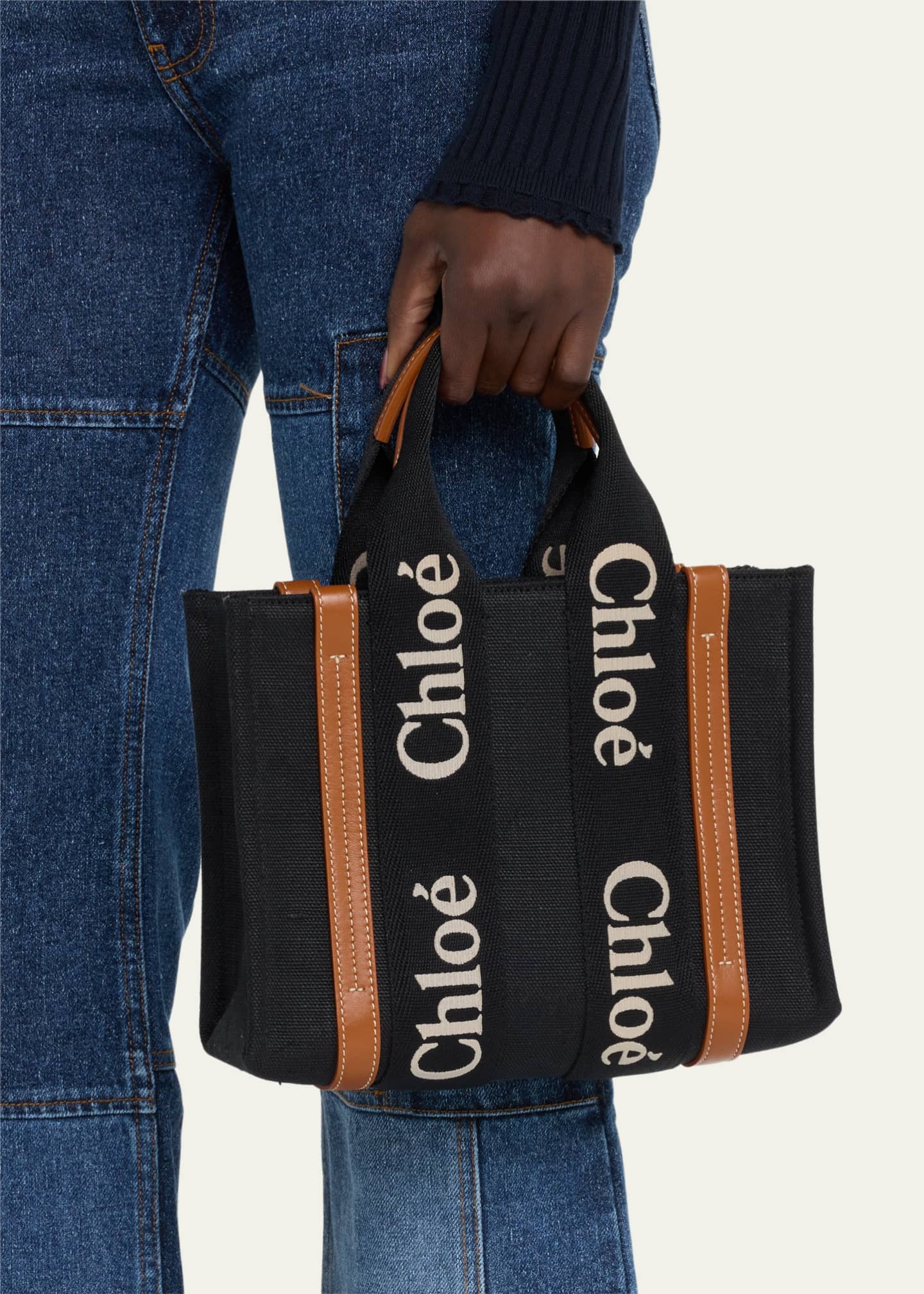 Chloé Mini Woody Logo Strap Canvas Tote