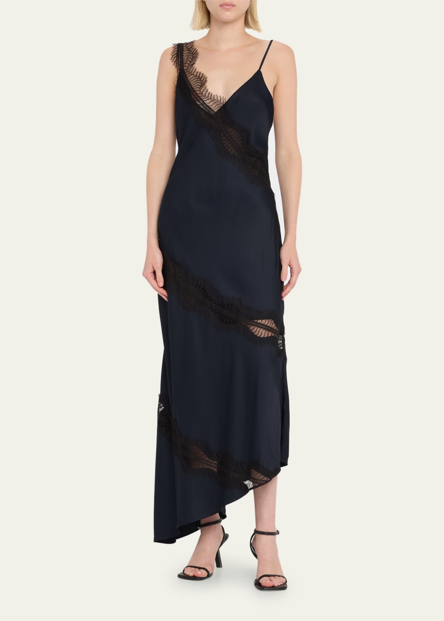 A.L.C. Soleil Satin Lace Asymmetric Maxi Dress - Bergdorf Goodman