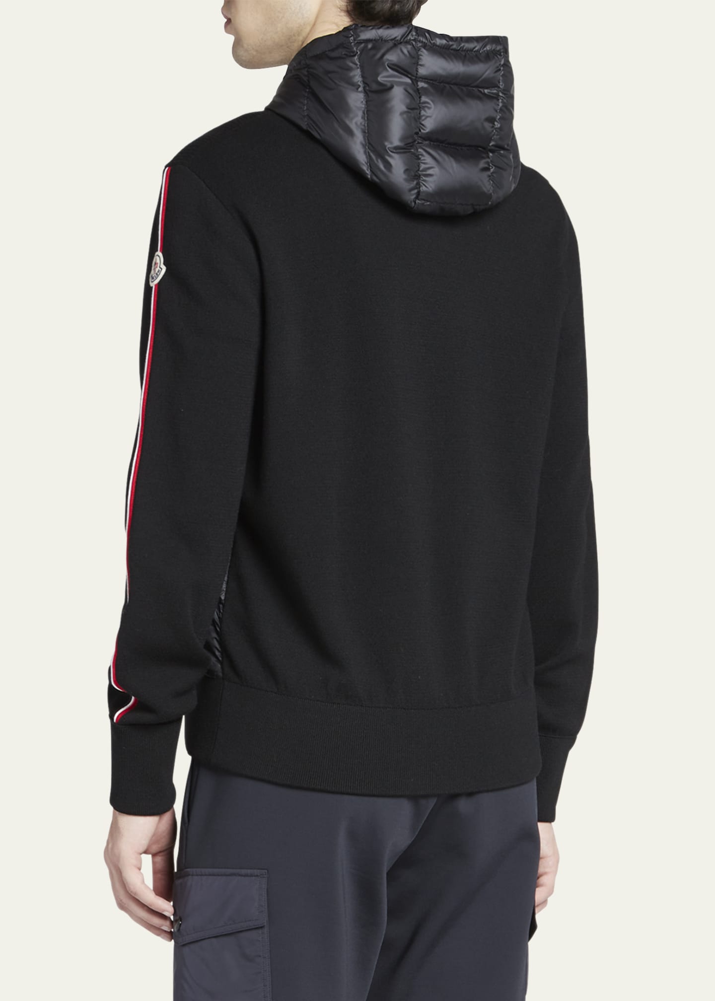 Moncler Men's Puffer Body Knit-Sleeve Hooded Jacket