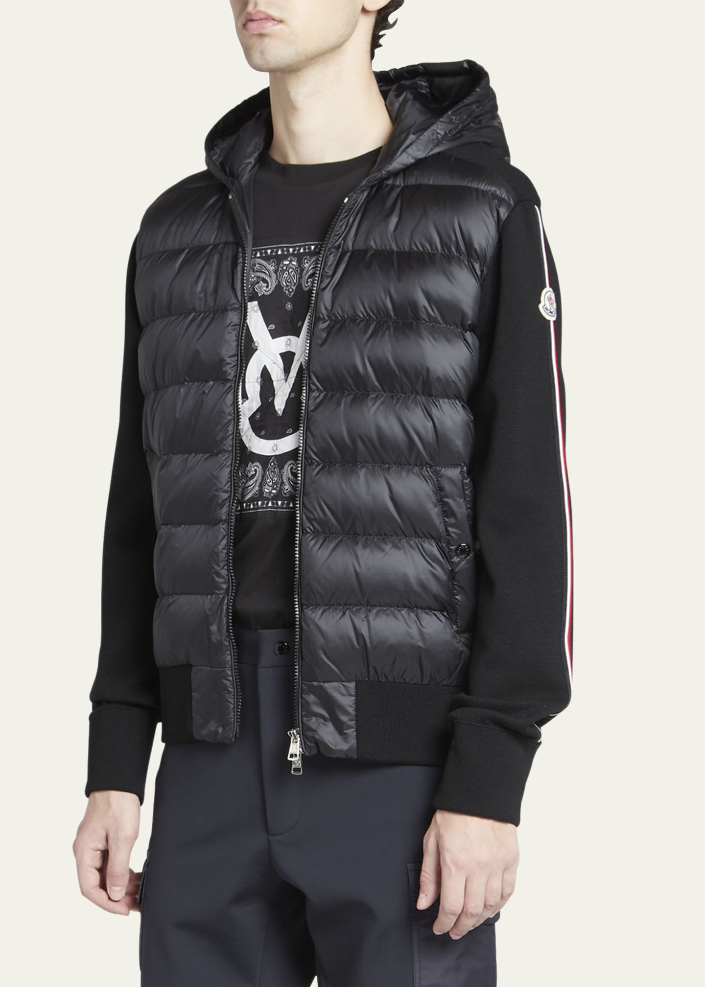 Moncler Men's Puffer Body Knit-Sleeve Hooded Jacket - Bergdorf Goodman