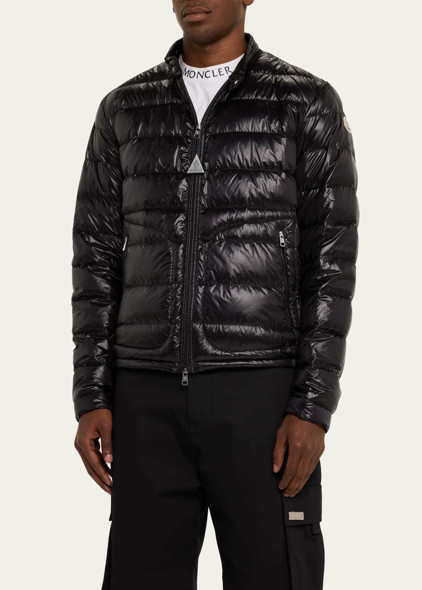 Moncler Men's Acorus Nylon Puffer Moto Jacket - Bergdorf Goodman