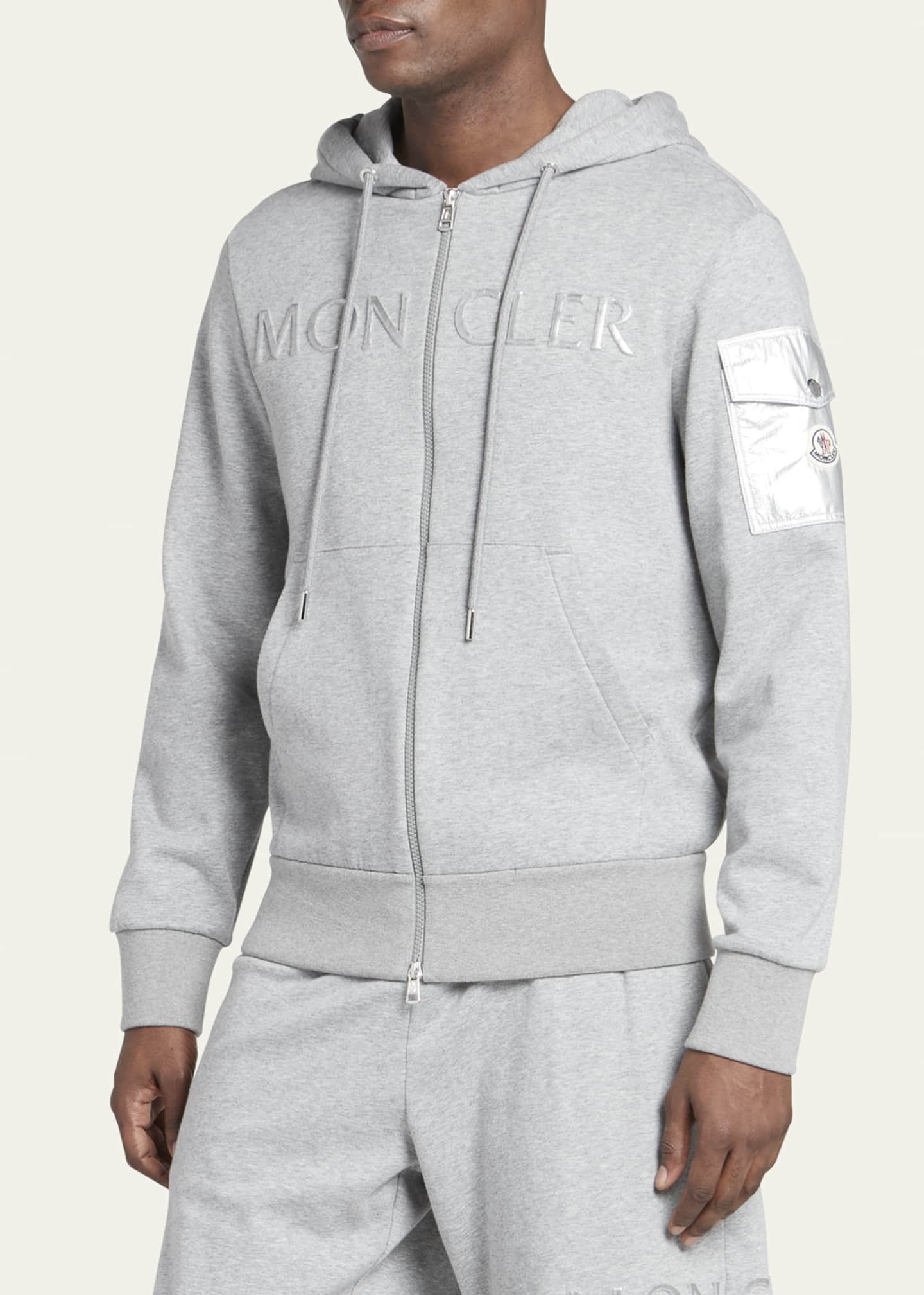 Moncler Men's Cotton Terry Embroidered Logo Zip Hoodie - Bergdorf
