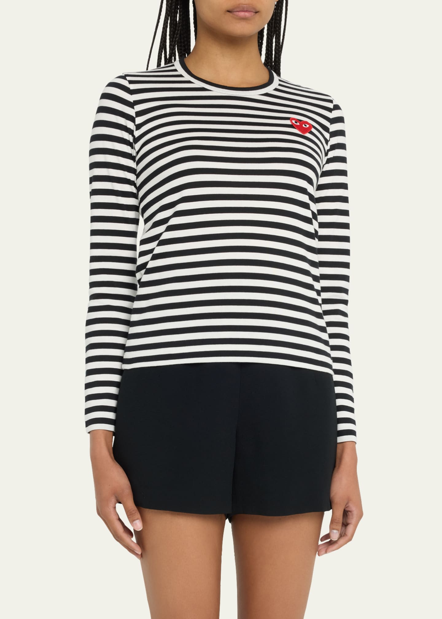 CDG Play Heart Logo Long Sleeve Striped T Shirt