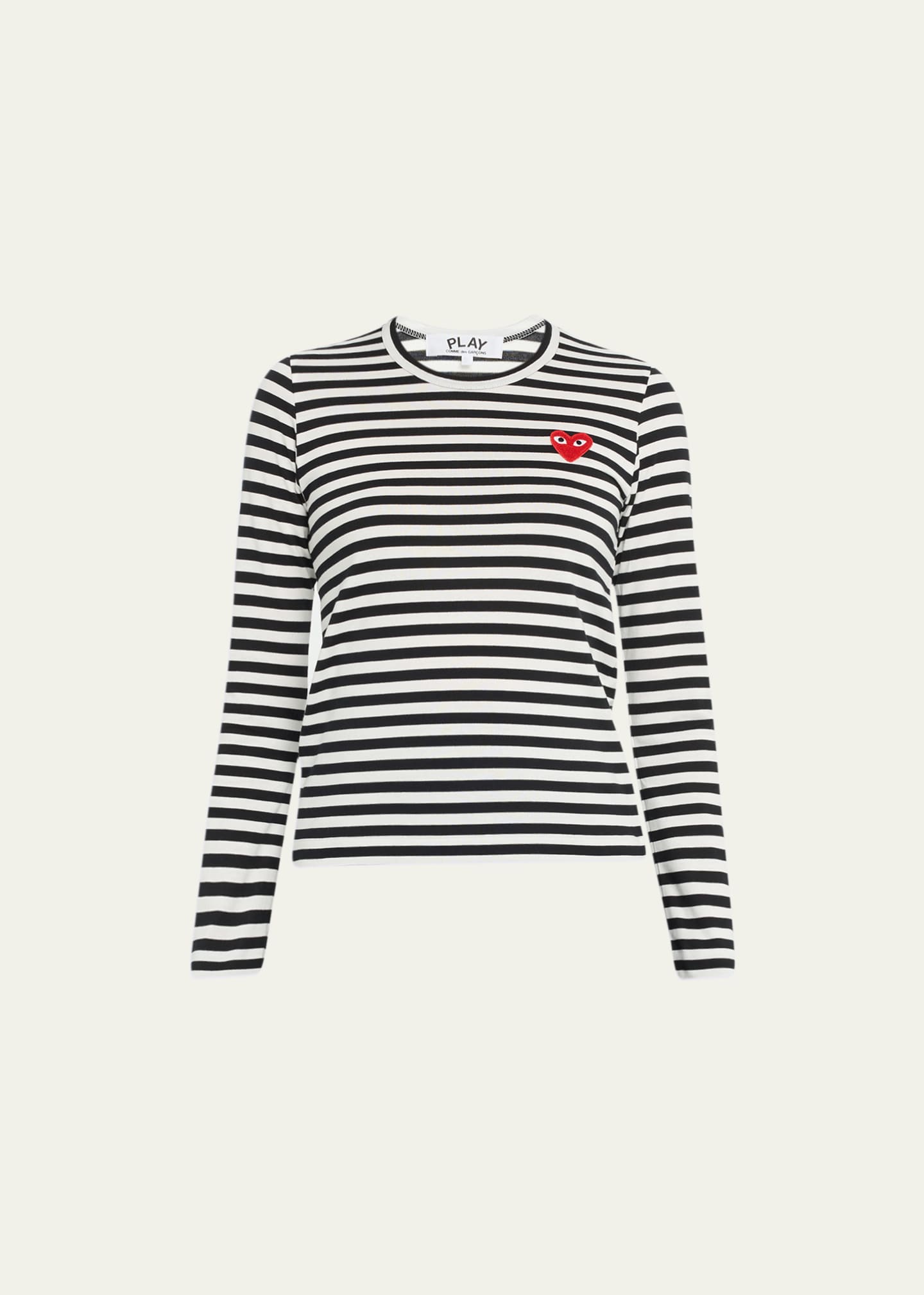 Comme des garcons play long 2025 sleeve heart logo striped tee