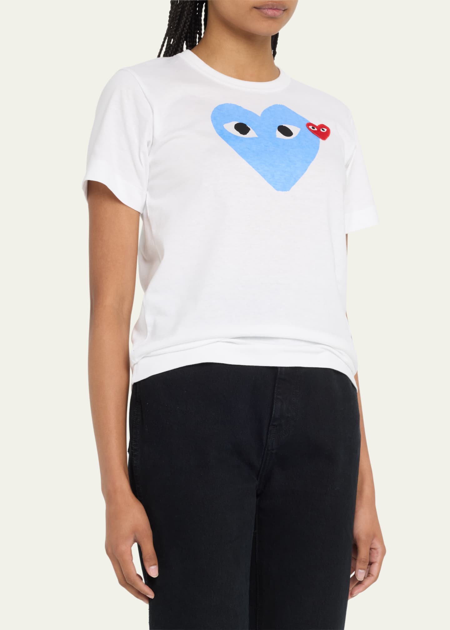 Cdg Play Heart Eyes Logo Short-Sleeve T-Shirt, Blue, Women's, X-Small, Shirts Tops Blouses Short-Sleeve T-shirts Tees