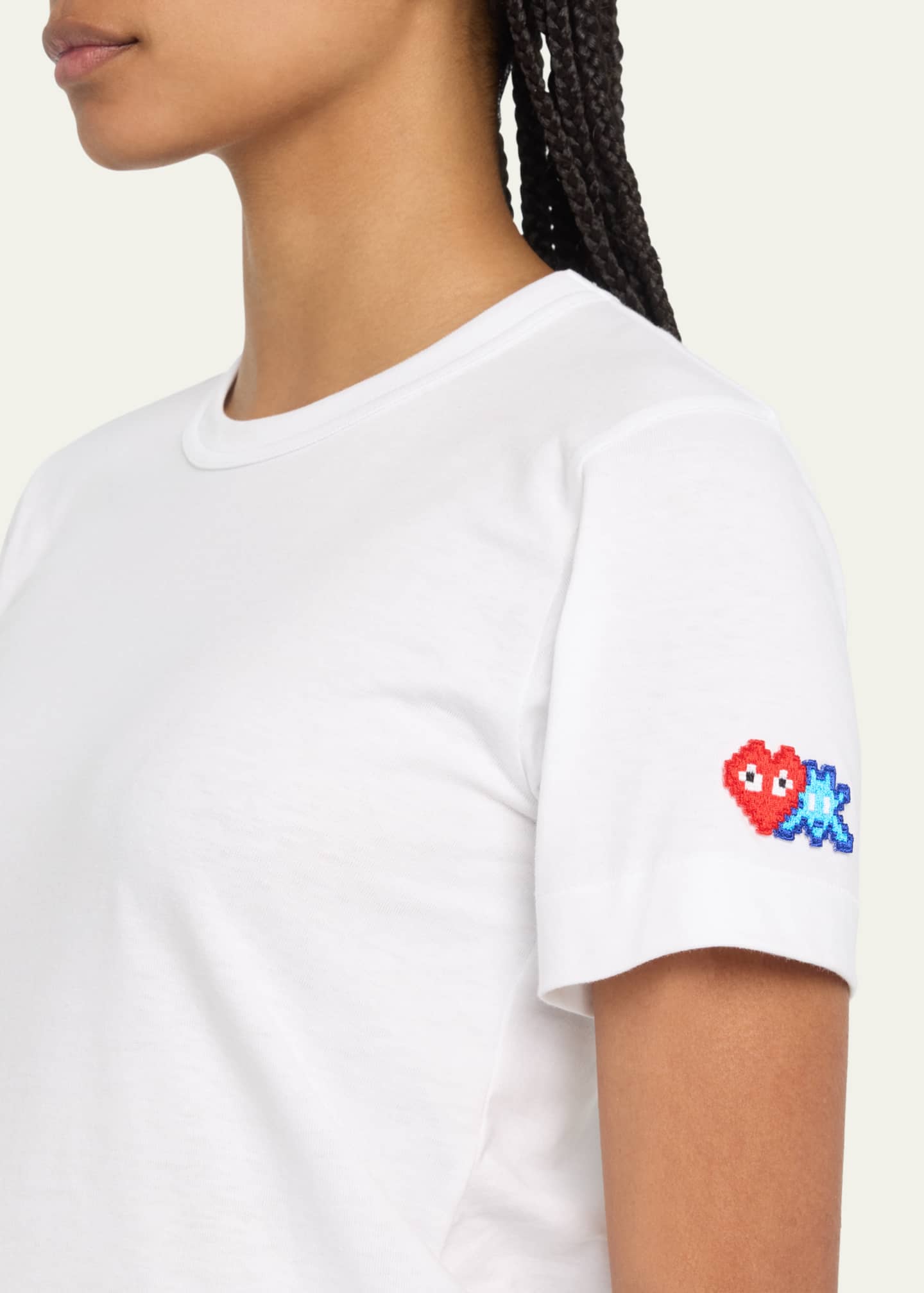 CDG Play Embroidered Heart and Invader Patch Cotton T-Shirt