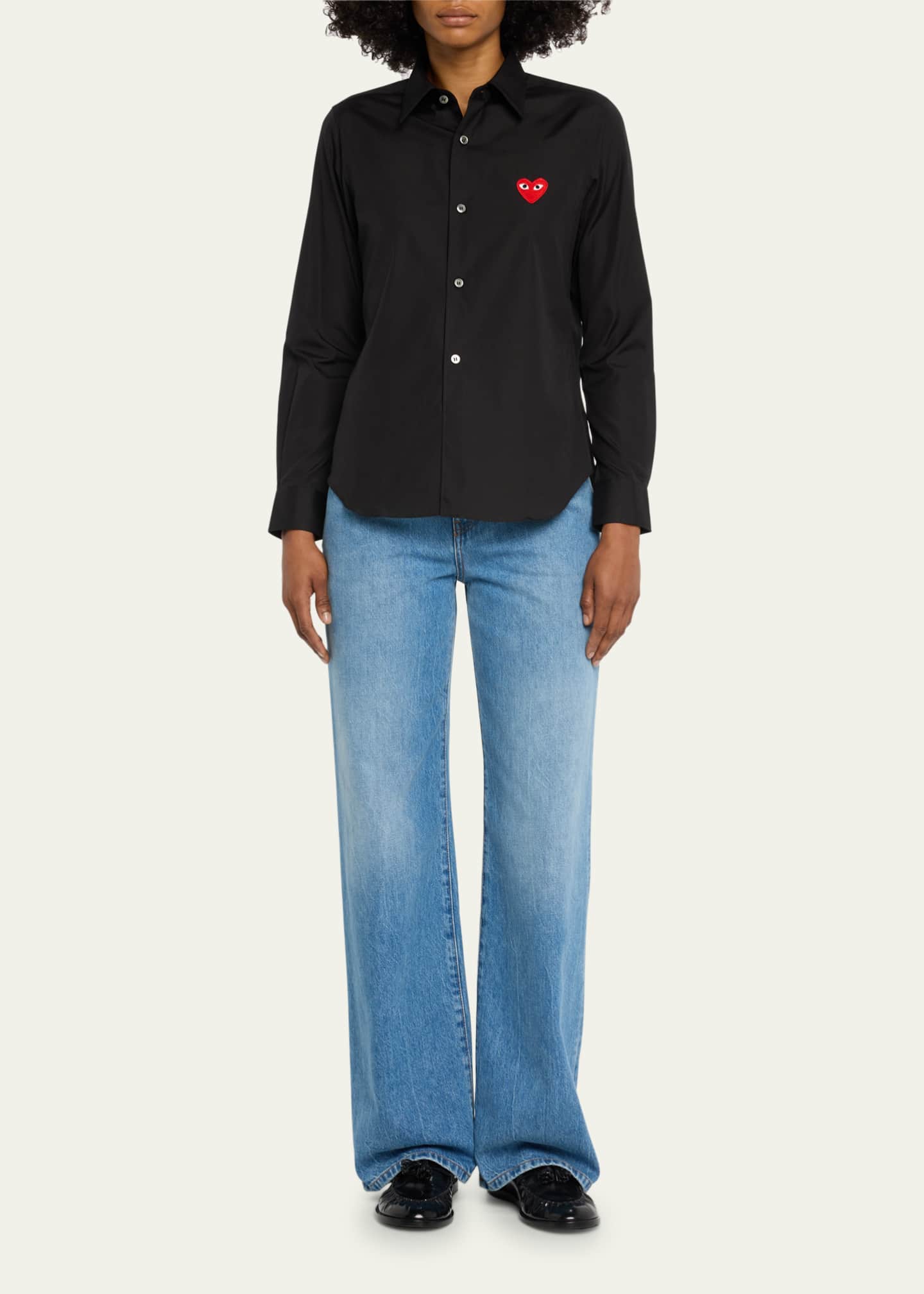CDG Play Logo-Patch Woven Cotton Button-Front Shirt Image 2 of 5