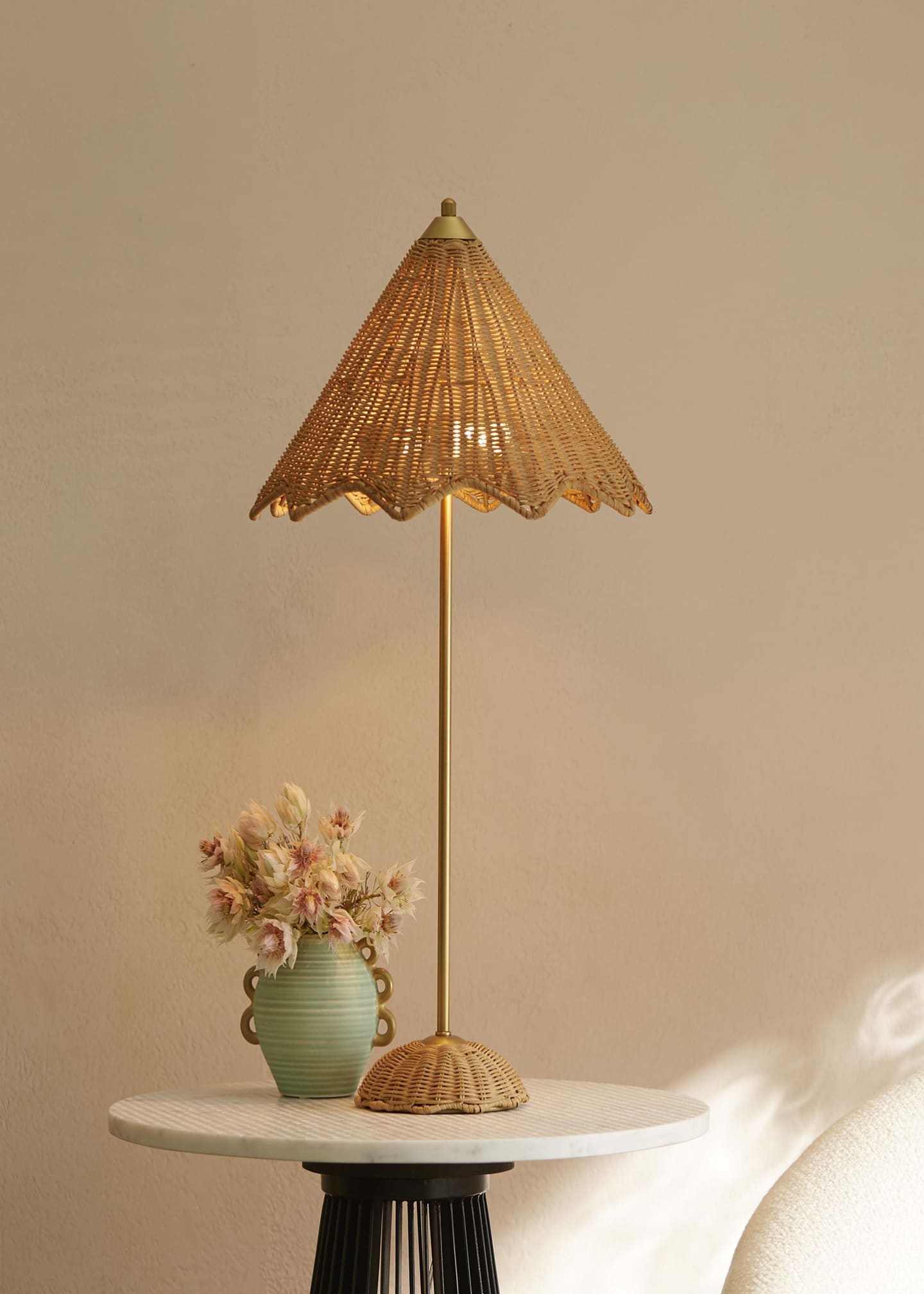 Celerie Kemble for Arteriors Parasol 2-Light Rattan Table Lamp, 28" Image 2 of 5
