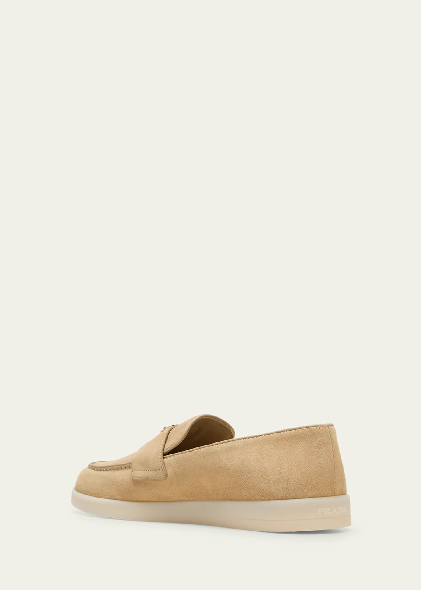 Prada Men's Saint Tropez Triangle Logo Suede Loafers - Bergdorf