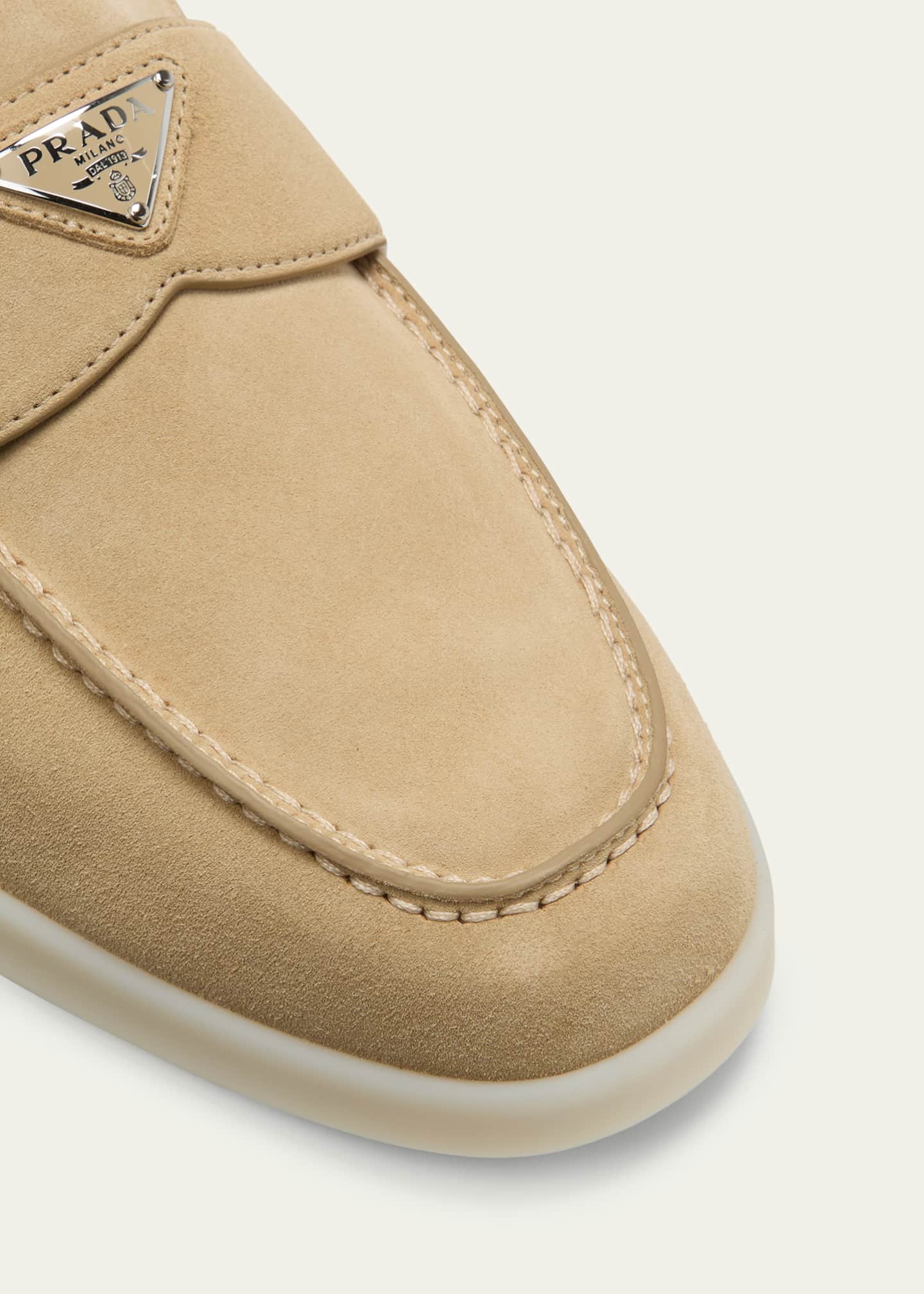 Prada Men's Saint Tropez Triangle Logo Suede Loafers - Bergdorf