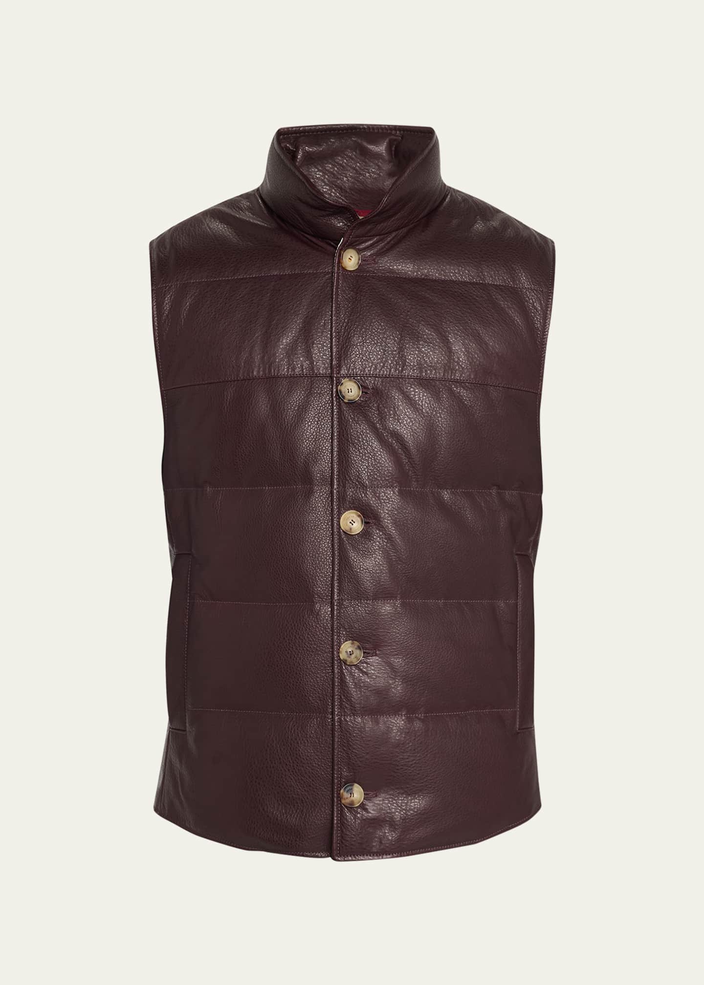 Brunello Cucinelli Men's Quilted ButtonFront Leather Vest Bergdorf