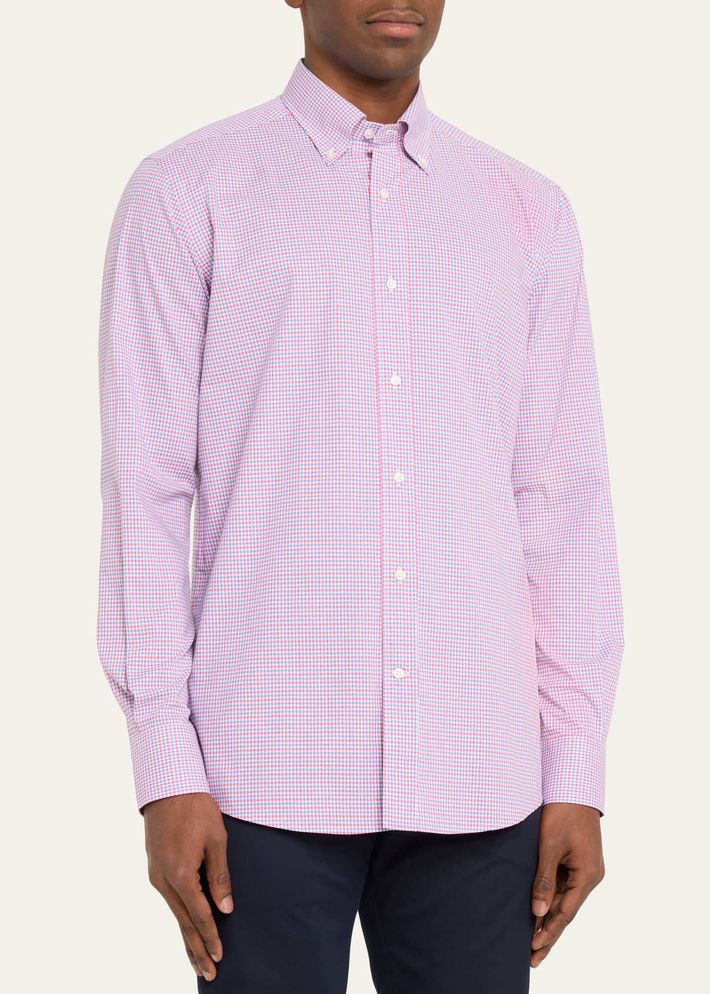 Bergdorf Goodman Men's Cotton Micro-Check Sport Shirt Image 4 of 5