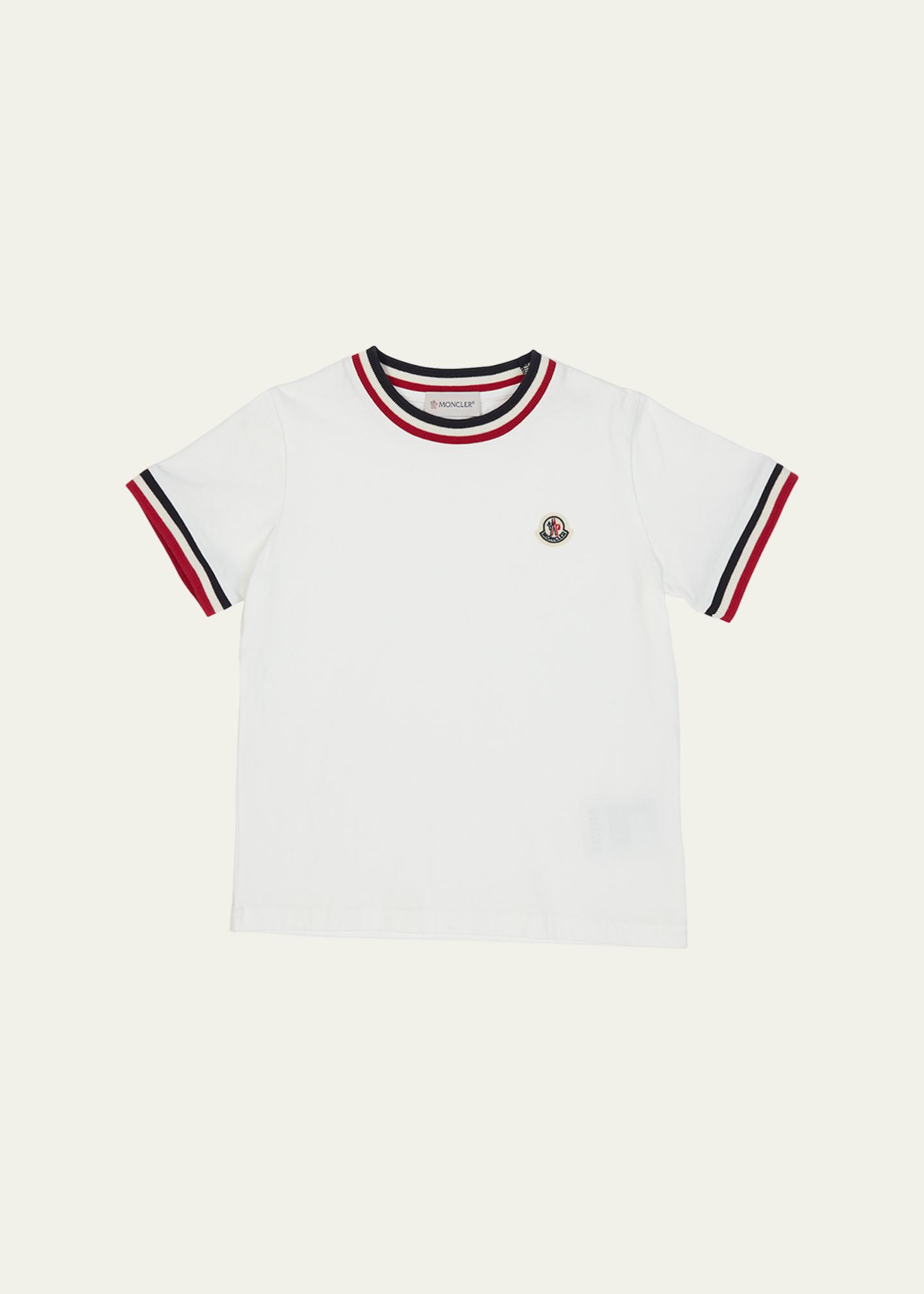 Moncler Boy's Logo Patch Striped Trim T-Shirt, Size 8-14