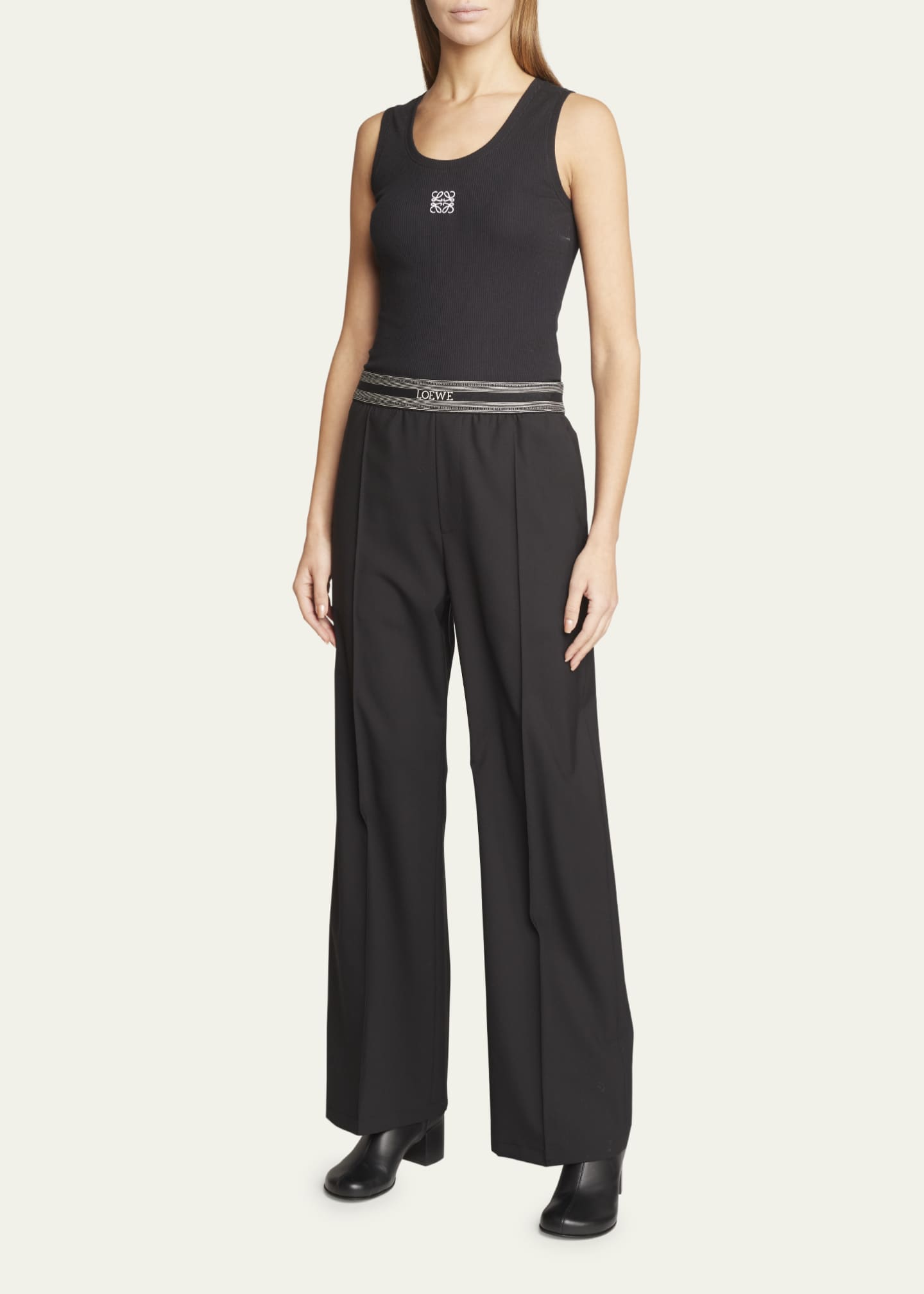 Loewe Pleated-Front Trousers with Branded Waistband - Bergdorf Goodman