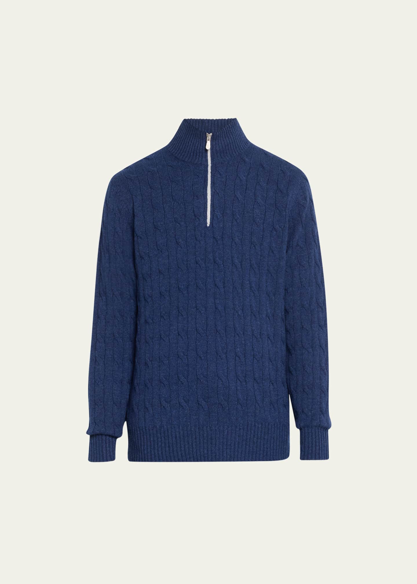 Brunello Cucinelli Men's CableKnit Quarter Zip Sweater Bergdorf Goodman