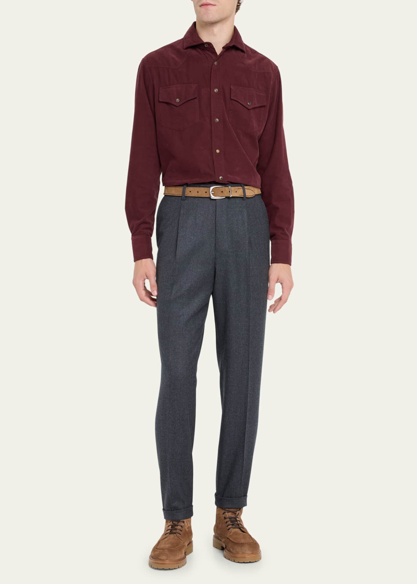 Brunello Cucinelli Men's Leisure Fit Corduroy Western Shirt Bergdorf