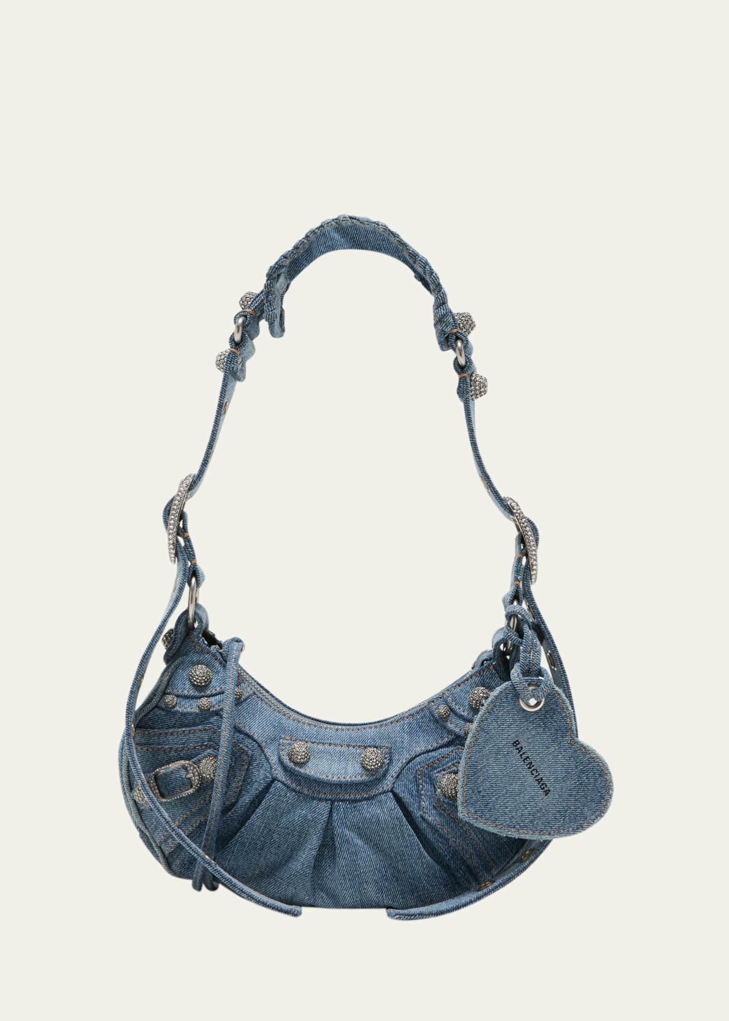 Mini Vsling Denim Handbag With Rhinestones for Woman in Blue