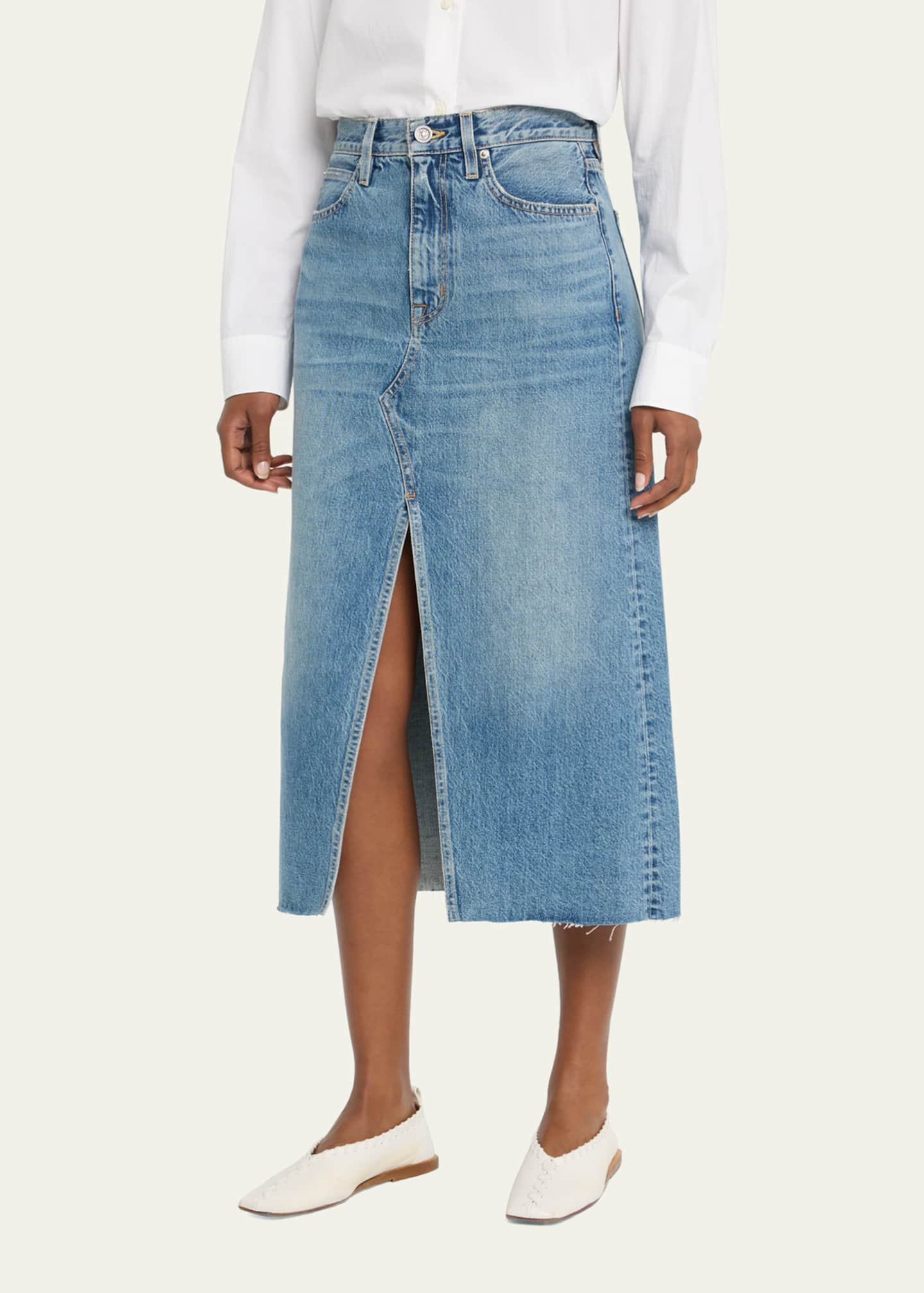SLVRLAKE Denim Raw Hem Midi Skirt - Bergdorf Goodman