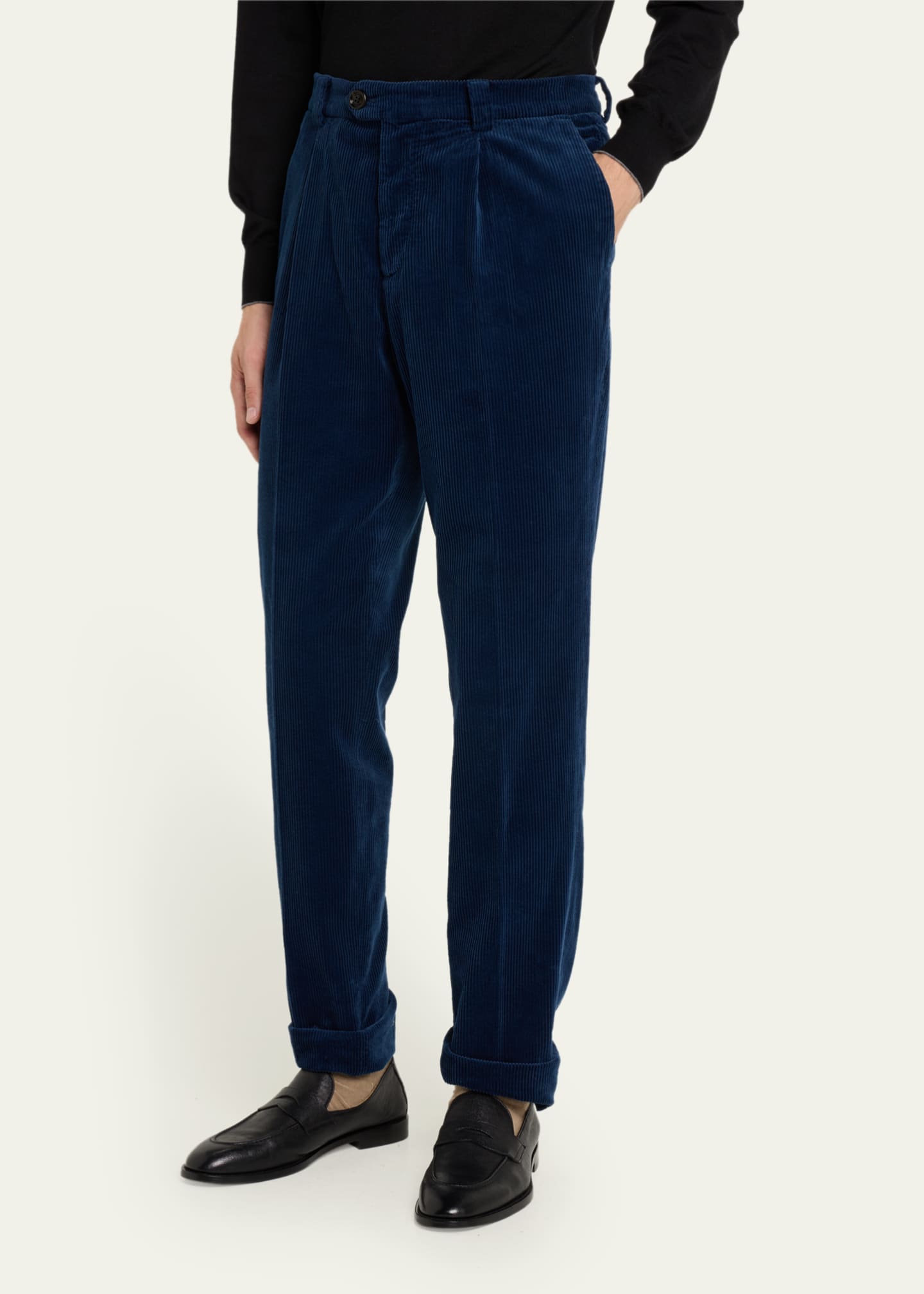Brunello Cucinelli Men's Single-Pleated Corduroy Pants - Bergdorf Goodman