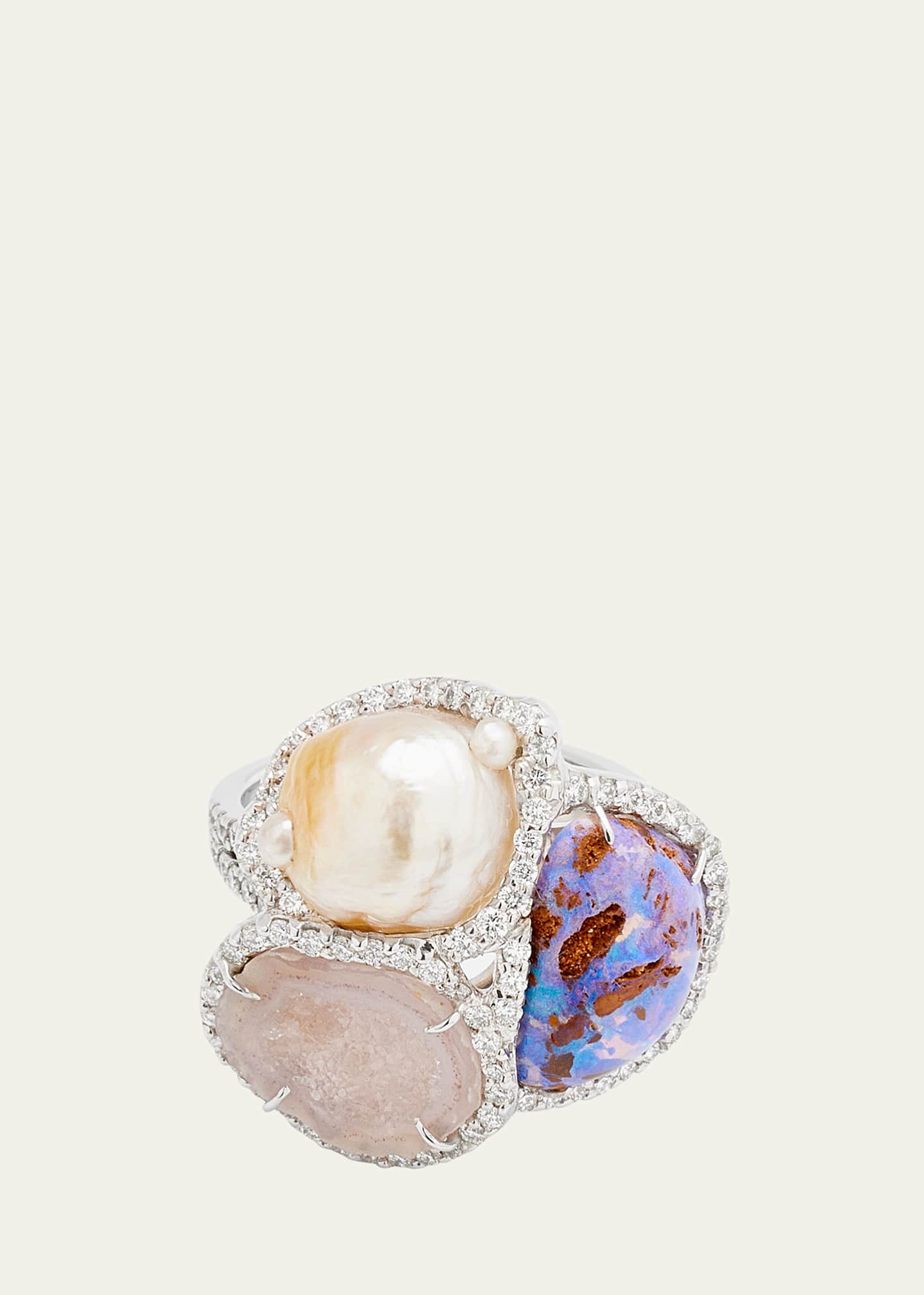 Kimberly McDonald White Gold Ring with Geode, Pearl, Opal and Diamonds Image 1 of 4