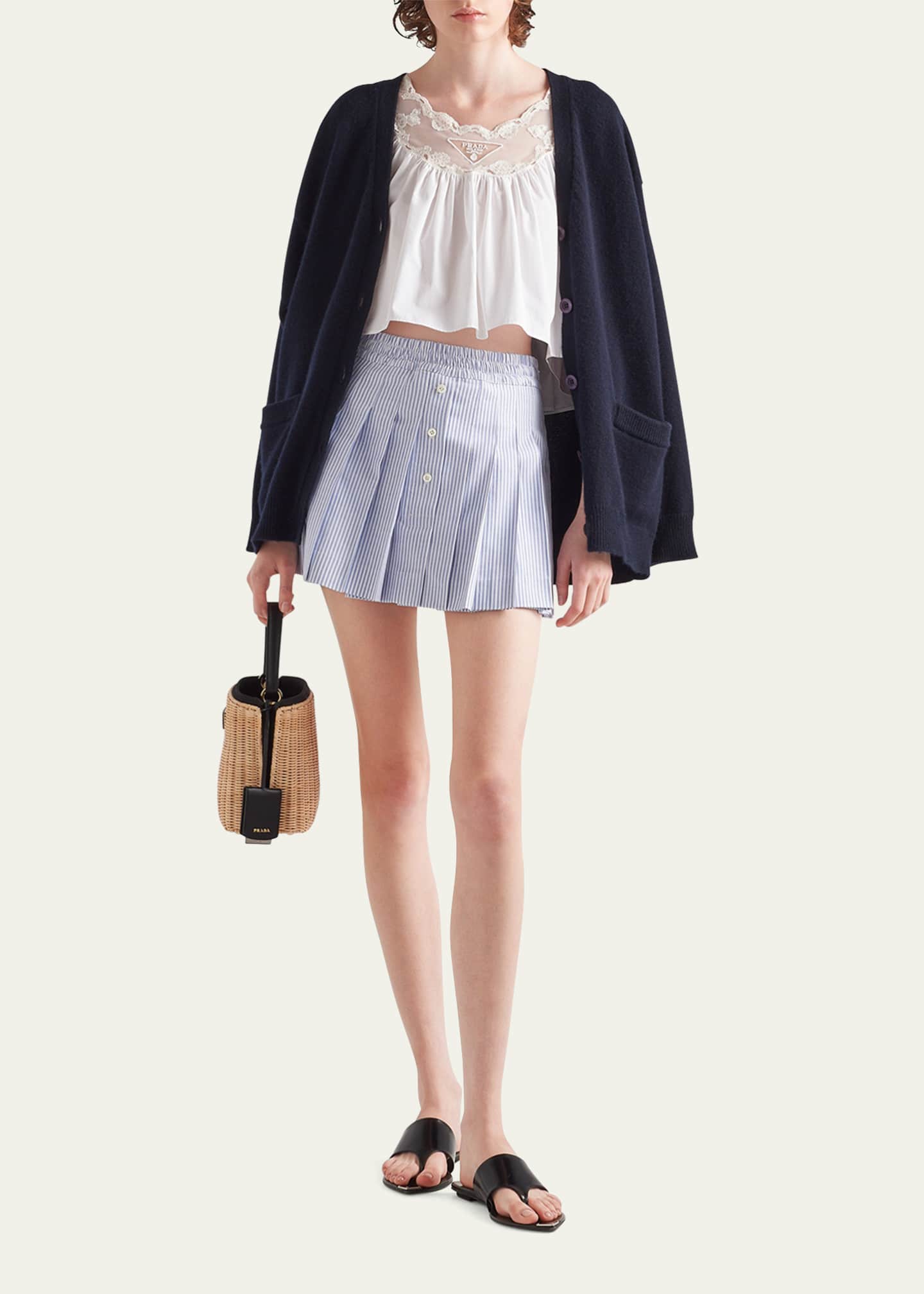 Prada Stripe Oxford Pleated Mini Skirt Image 2 of 4